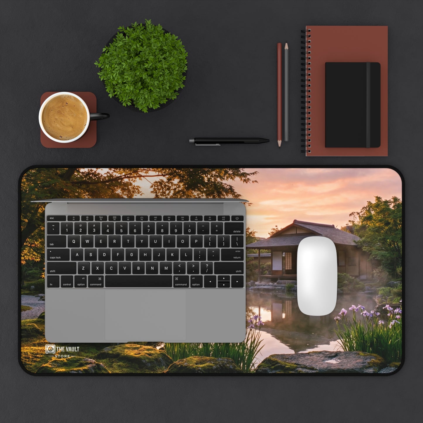 Peaceful Japanese Garden Sunset Desk Mat