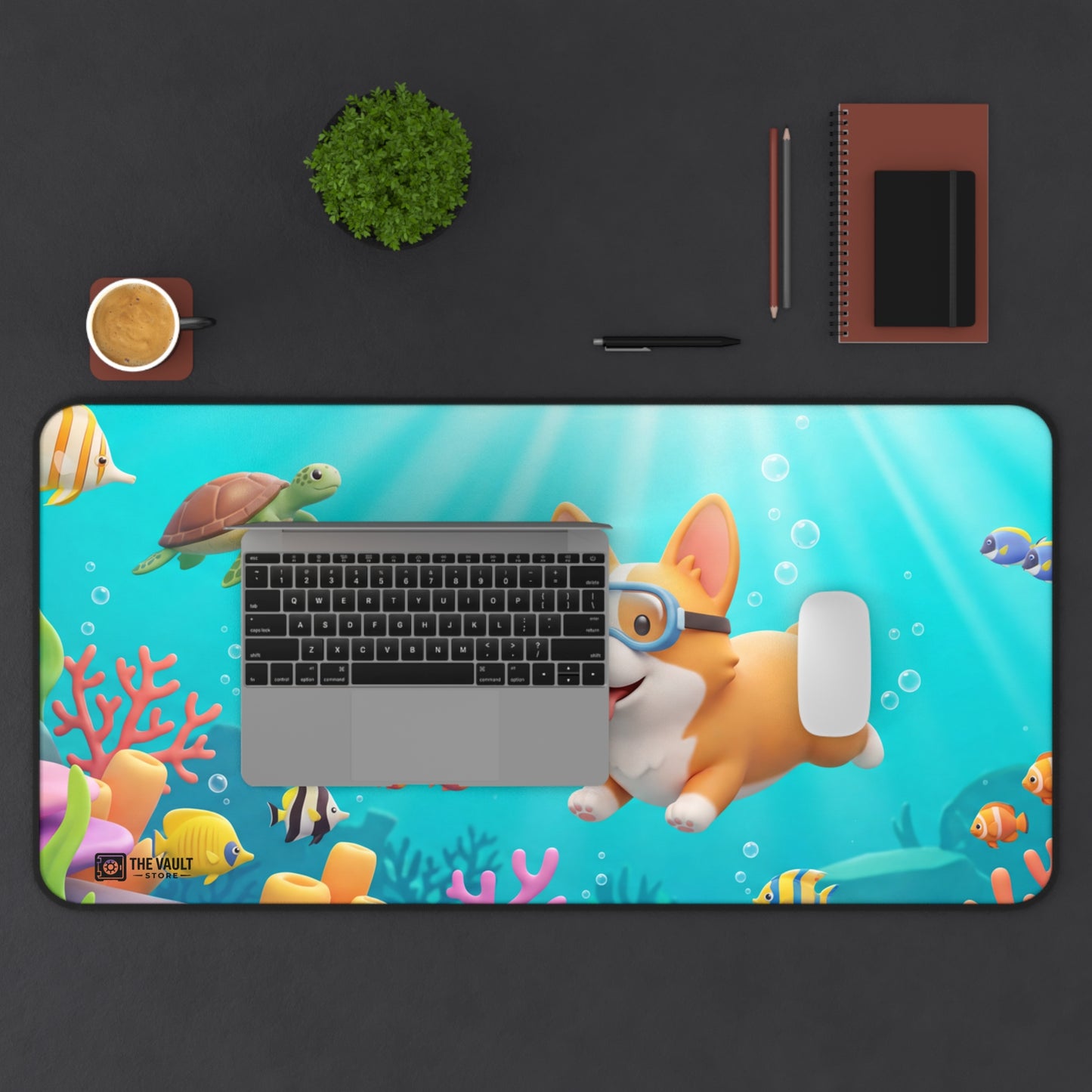 Underwater Corgi Adventure Desk Mat