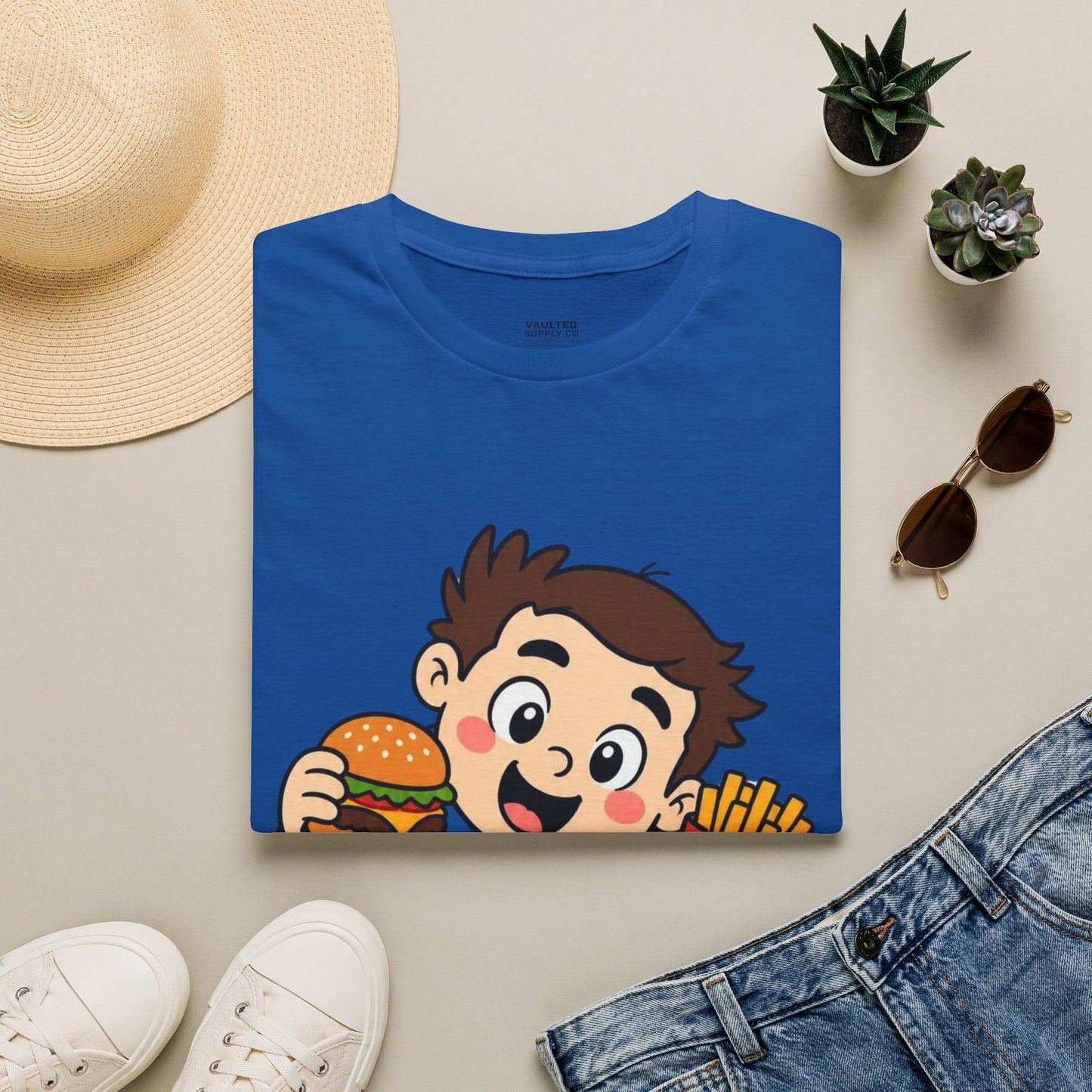 "I'm with the Sweet Tooth" Cute Kid Eating Burger & Fries Graphic Tee