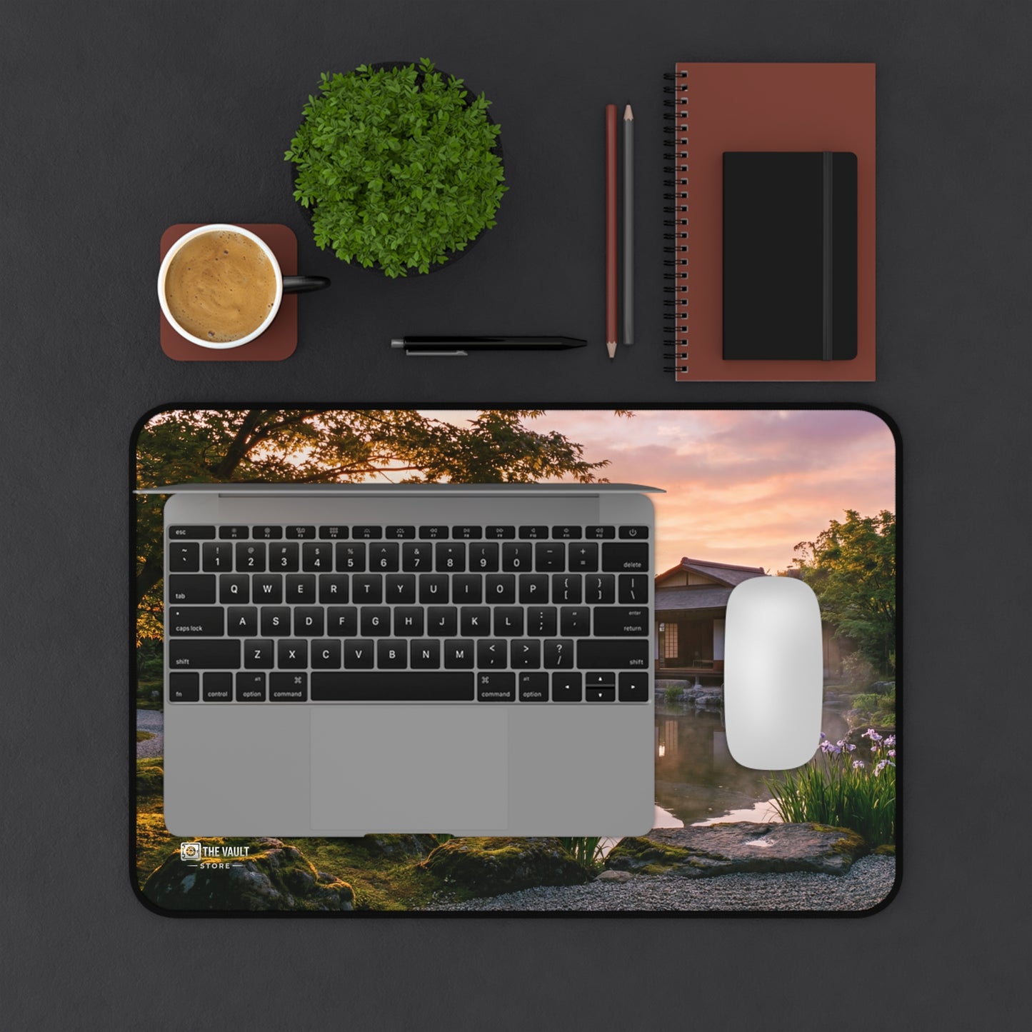 Peaceful Japanese Garden Sunset Desk Mat