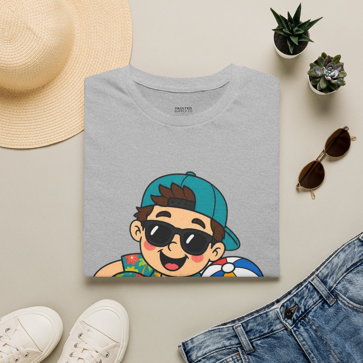 “I’m with the Snow Bunny” T-Shirt — Cartoon with Sunglasses & Beach Ball