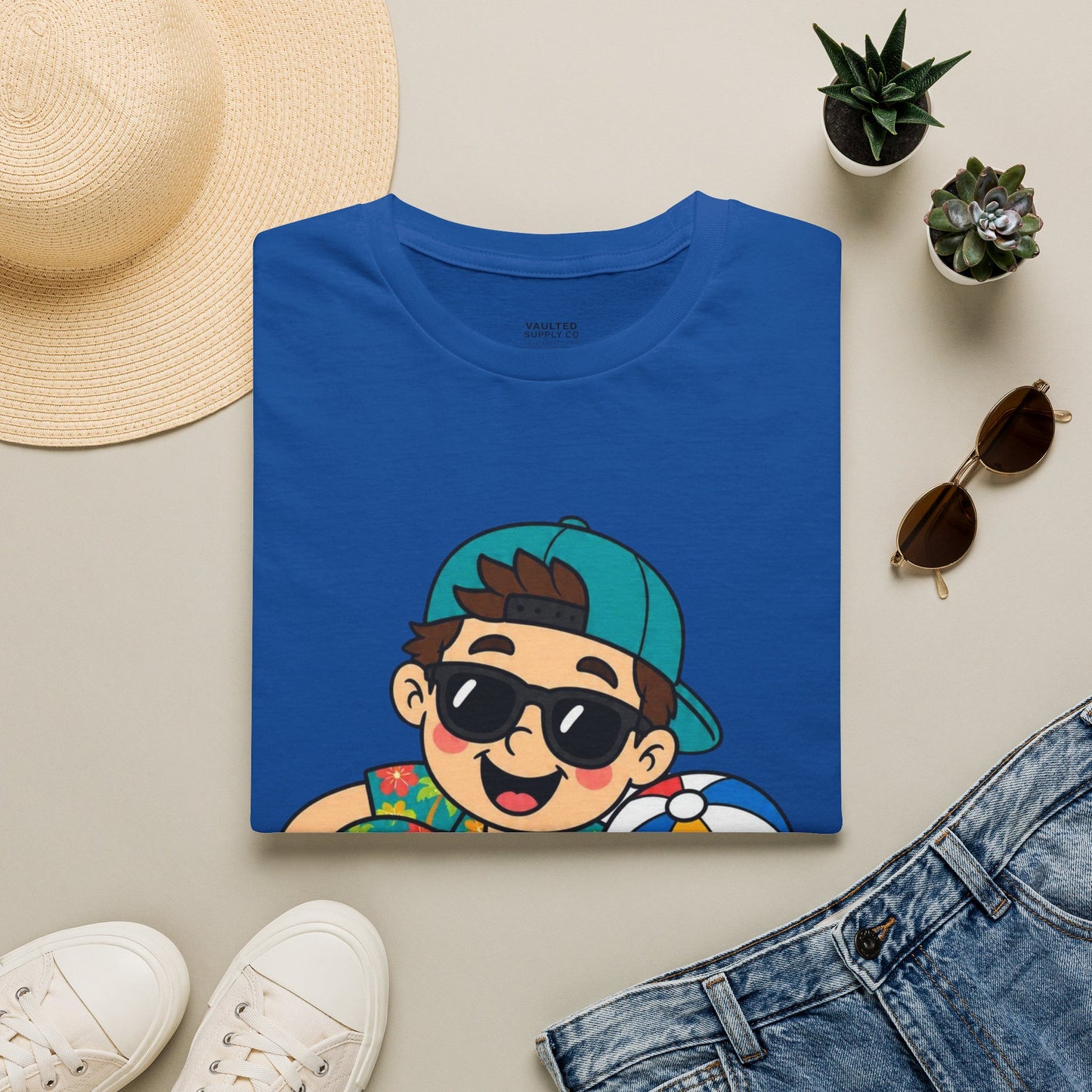 “I’m with the Snow Bunny” T-Shirt — Cartoon with Sunglasses & Beach Ball
