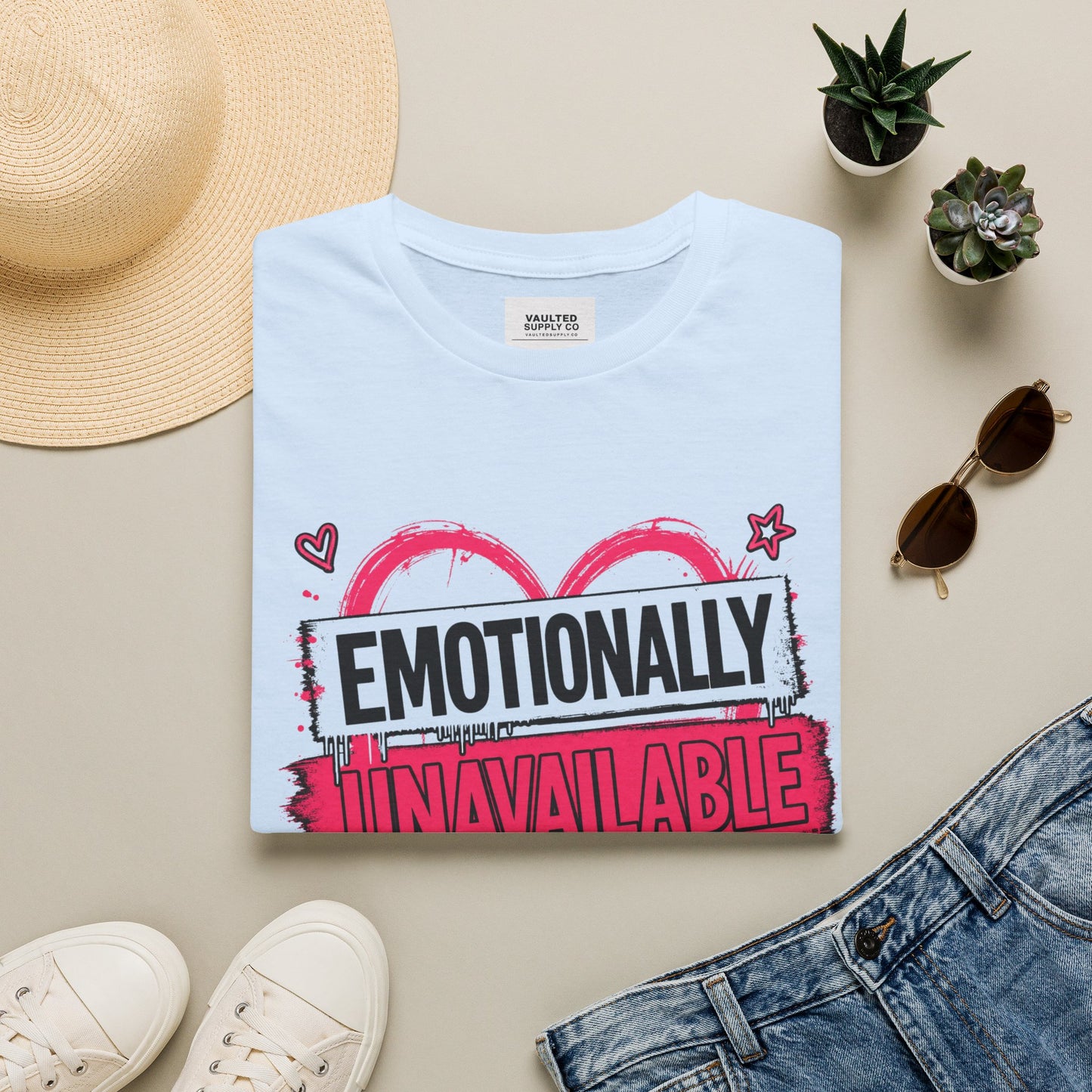 T-Shirt — "Emotionally Unavailable But Cute" Graphic Tee