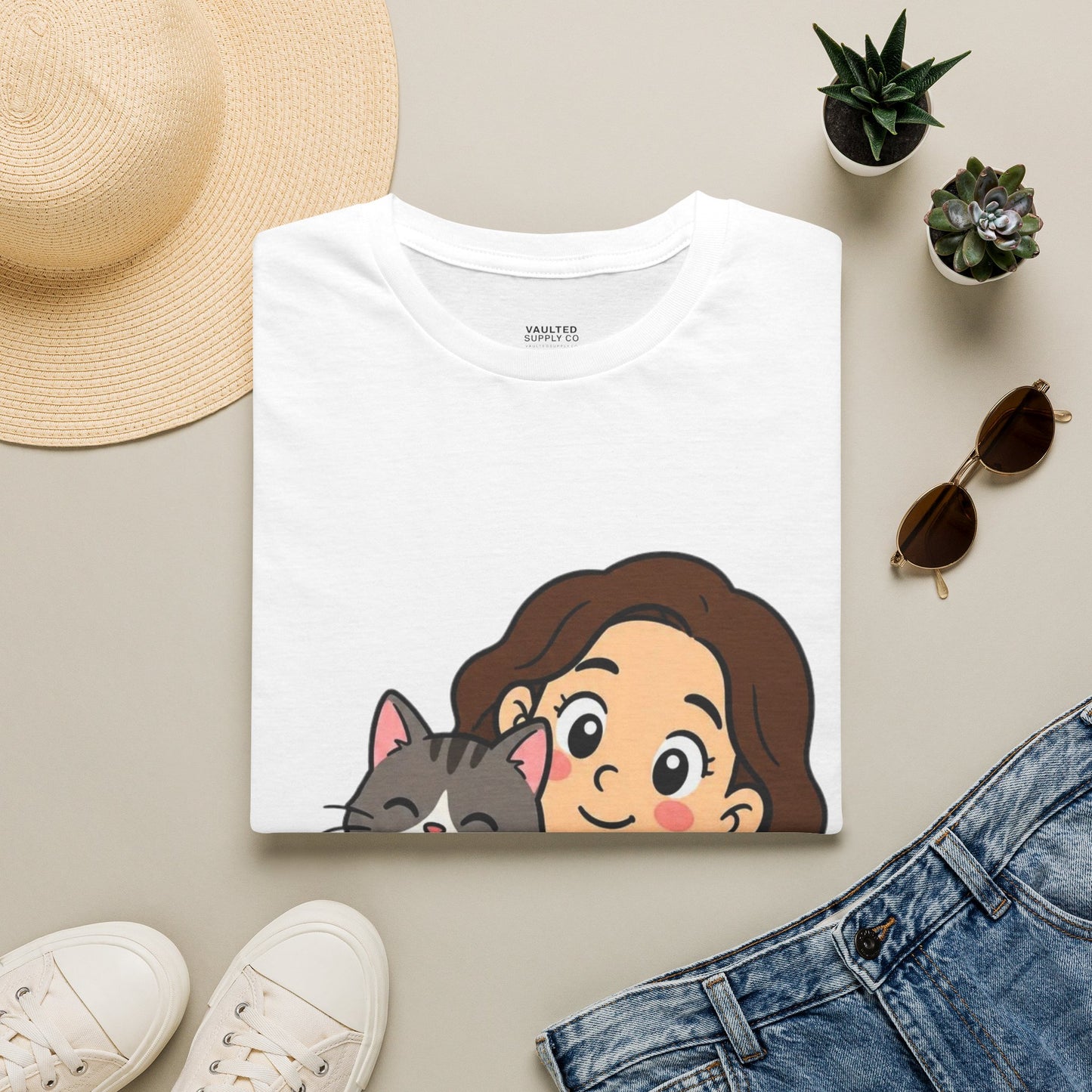 I'm with Dog Mom T-Shirt — Cute Woman & Cat Cartoon Tee
