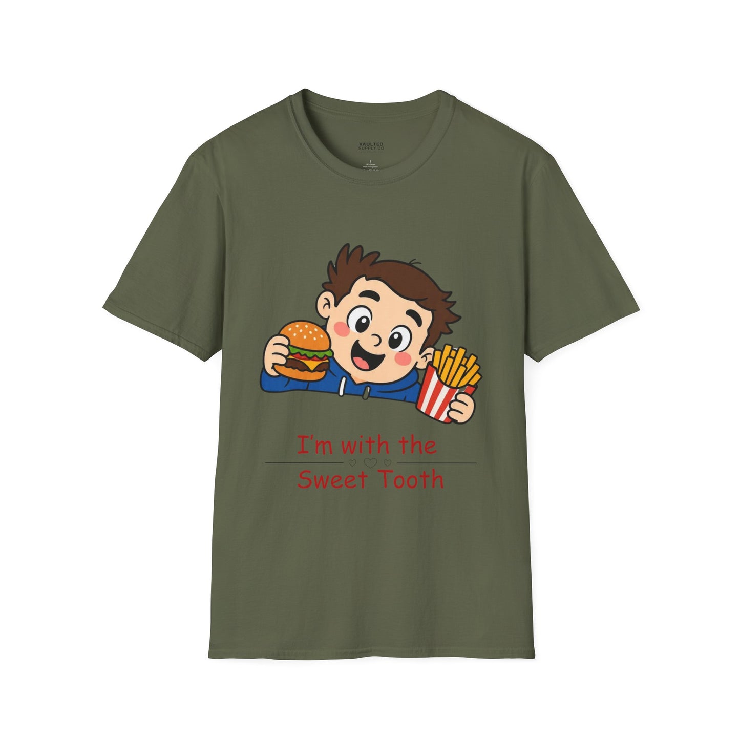 "I'm with the Sweet Tooth" Cute Kid Eating Burger & Fries Graphic Tee