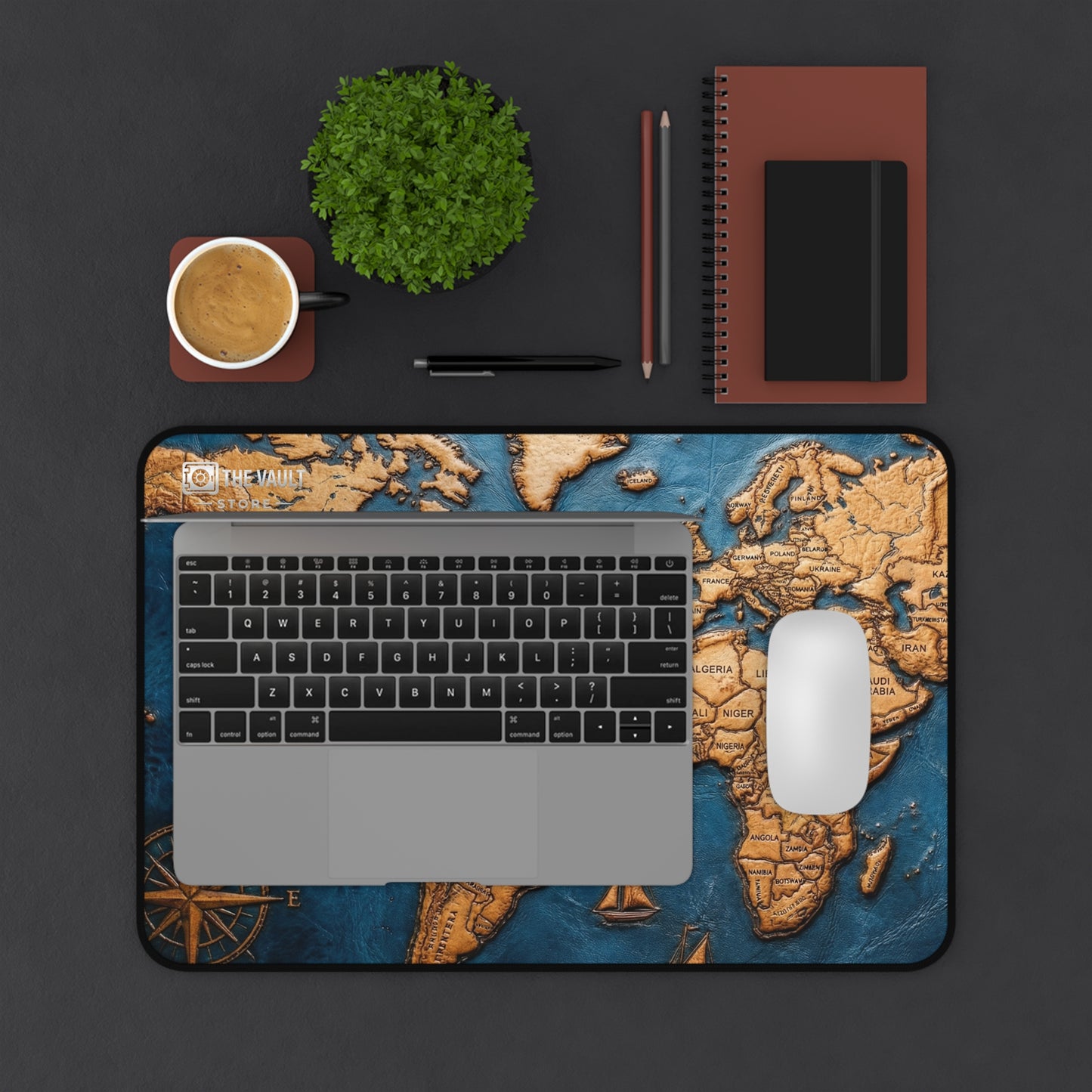 Leather World Map Desk Mat