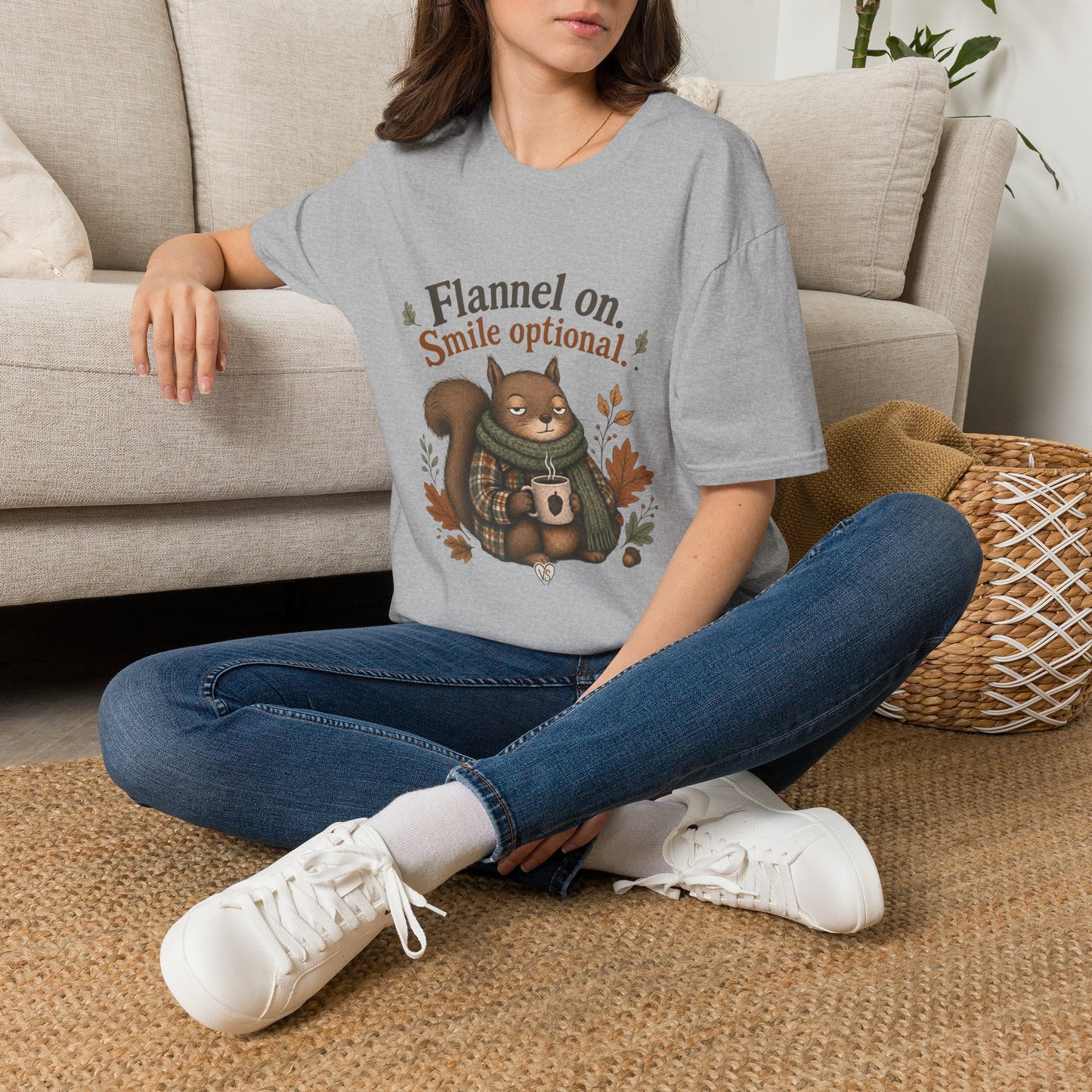 Fall Squirrel Tee — "Flannel on. Smile optional." Cozy Autumn Graphic T‑Shirt