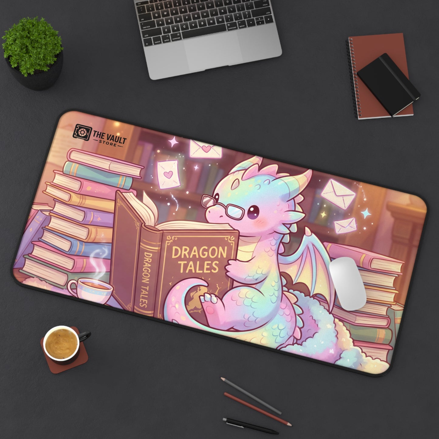 Cozy Bookwarm Dragon Desk Mat