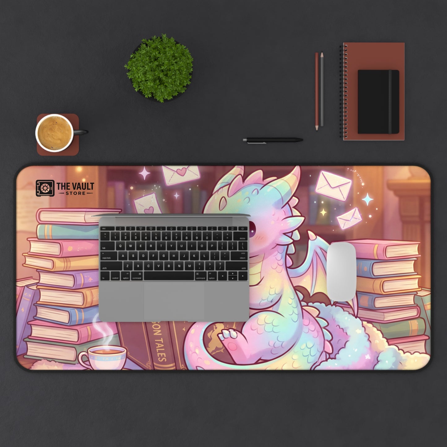 Cozy Bookwarm Dragon Desk Mat