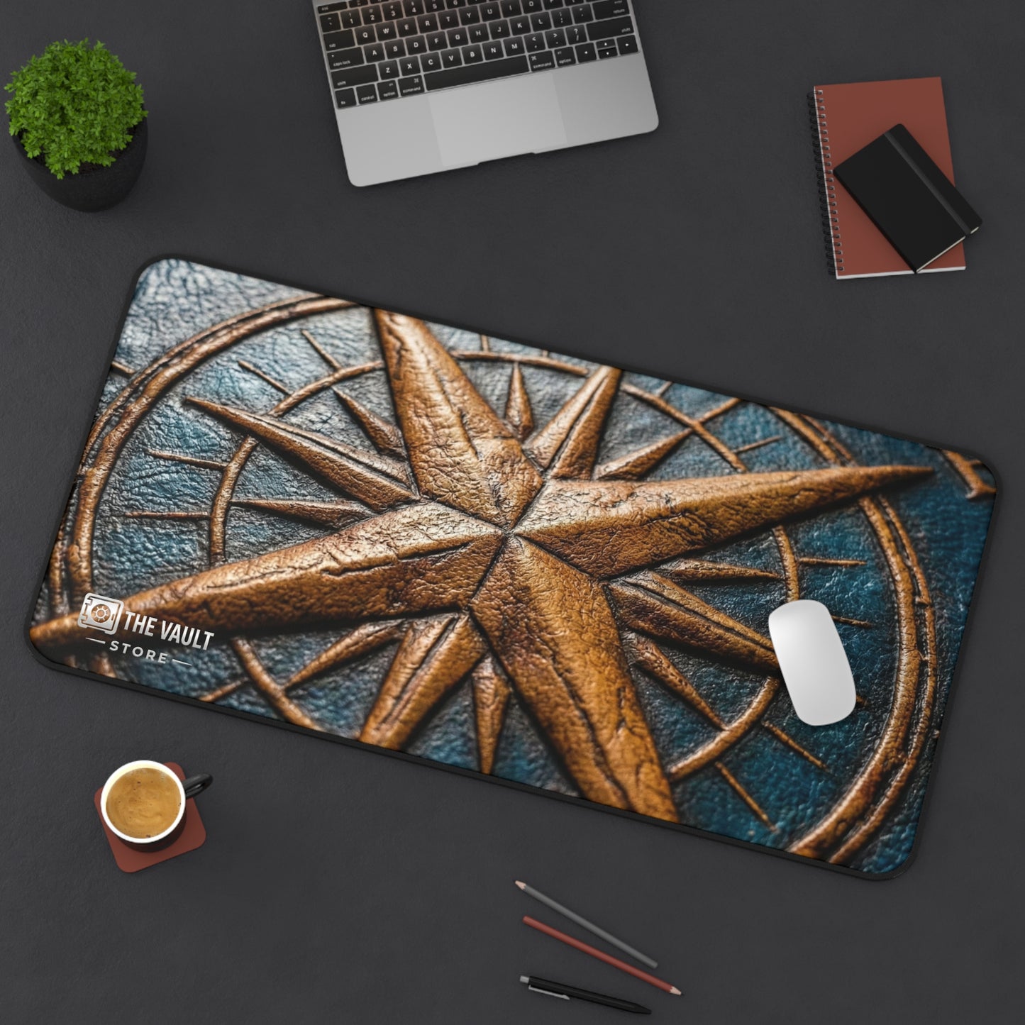 Embossed Leather Compass Rose Desk Mat