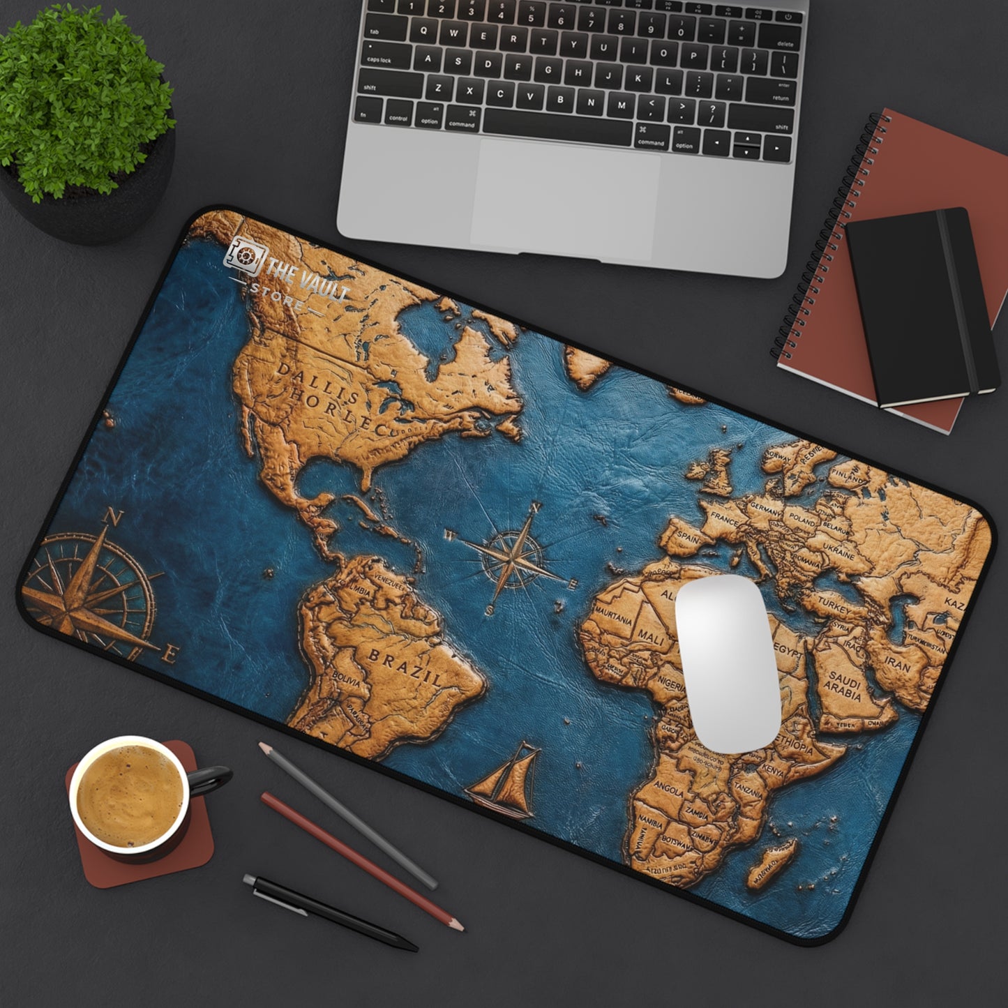 Leather World Map Desk Mat