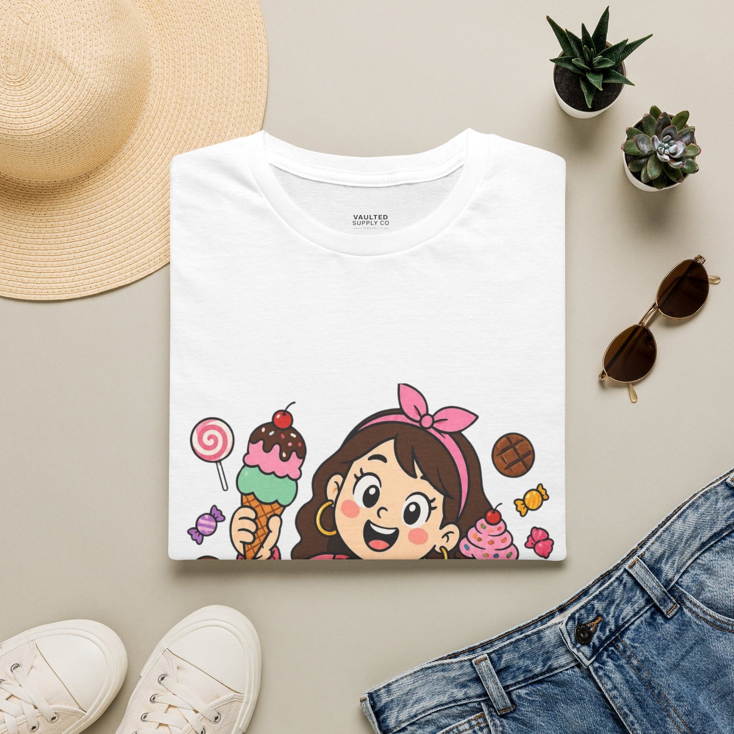 "I'm with the Fast Food Guy" Cute Cartoon Girl & Sweets Graphic