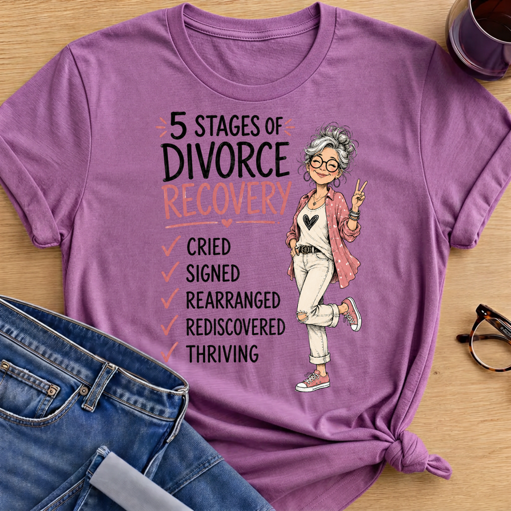 5 Stages of Divorce T-Shirt - Heather Radiant Orchid
