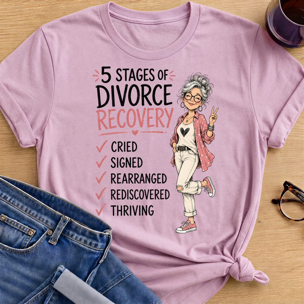 5 Stages of Divorce T-Shirt - Light Pink