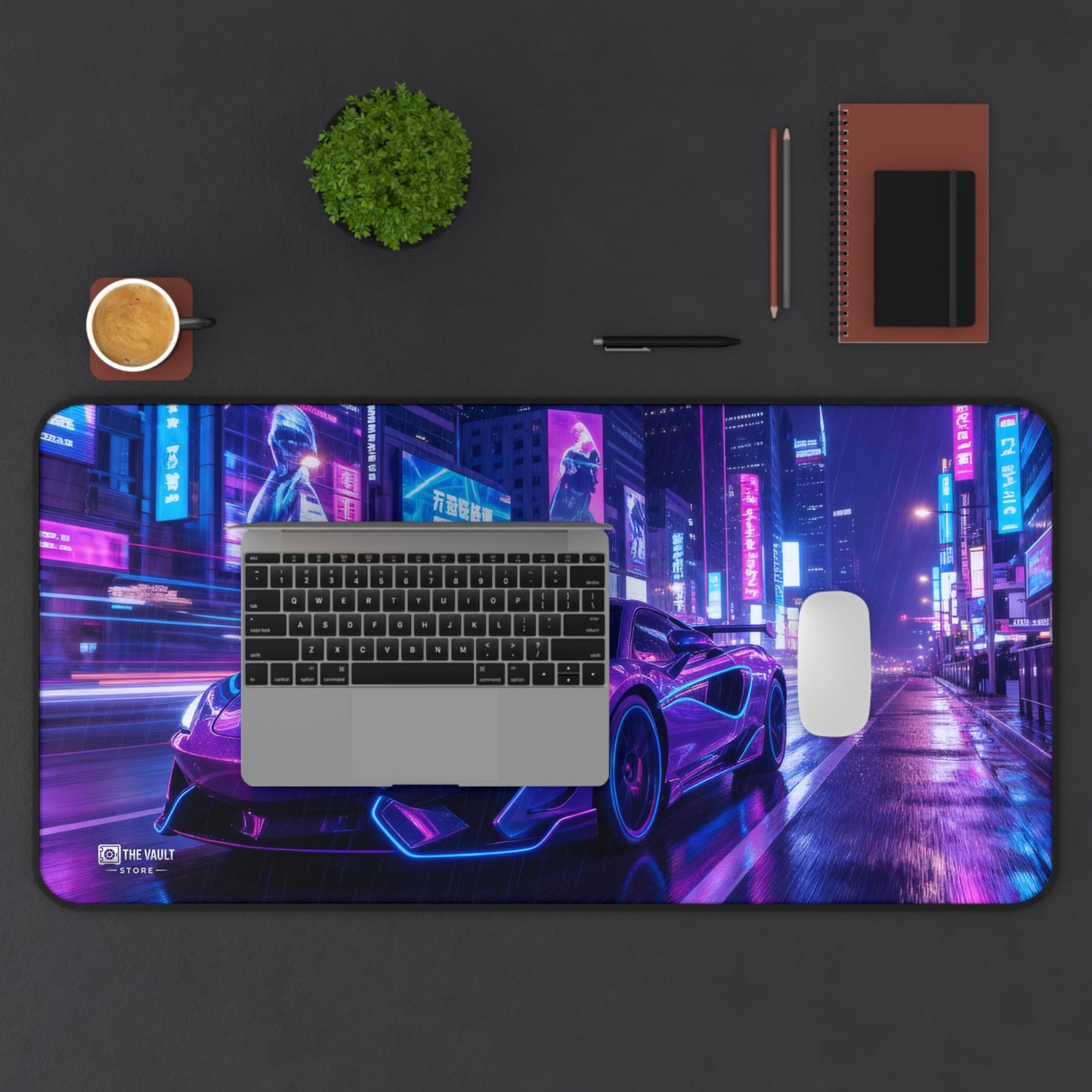 Neon City Night Drive Desk Mat