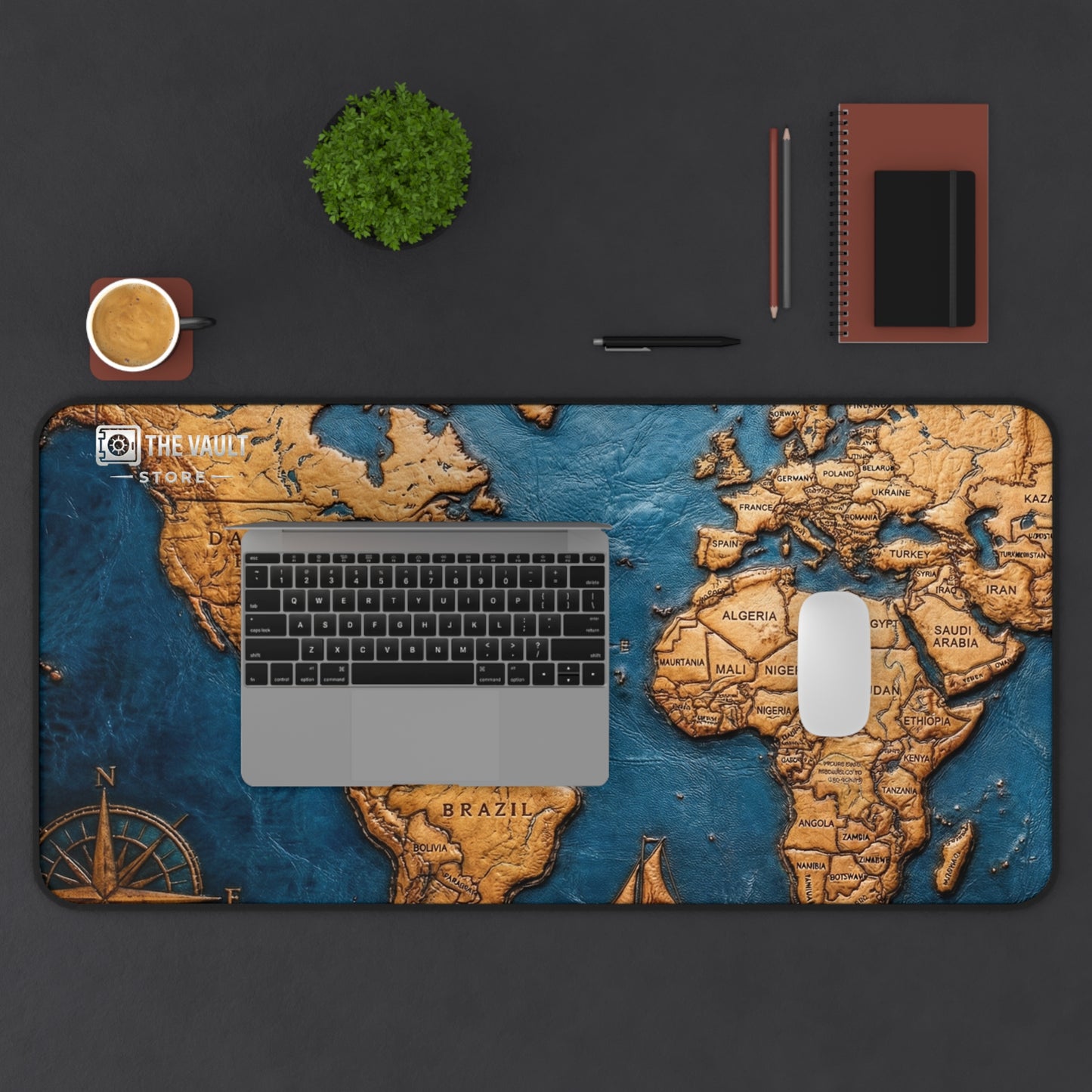 Leather World Map Desk Mat