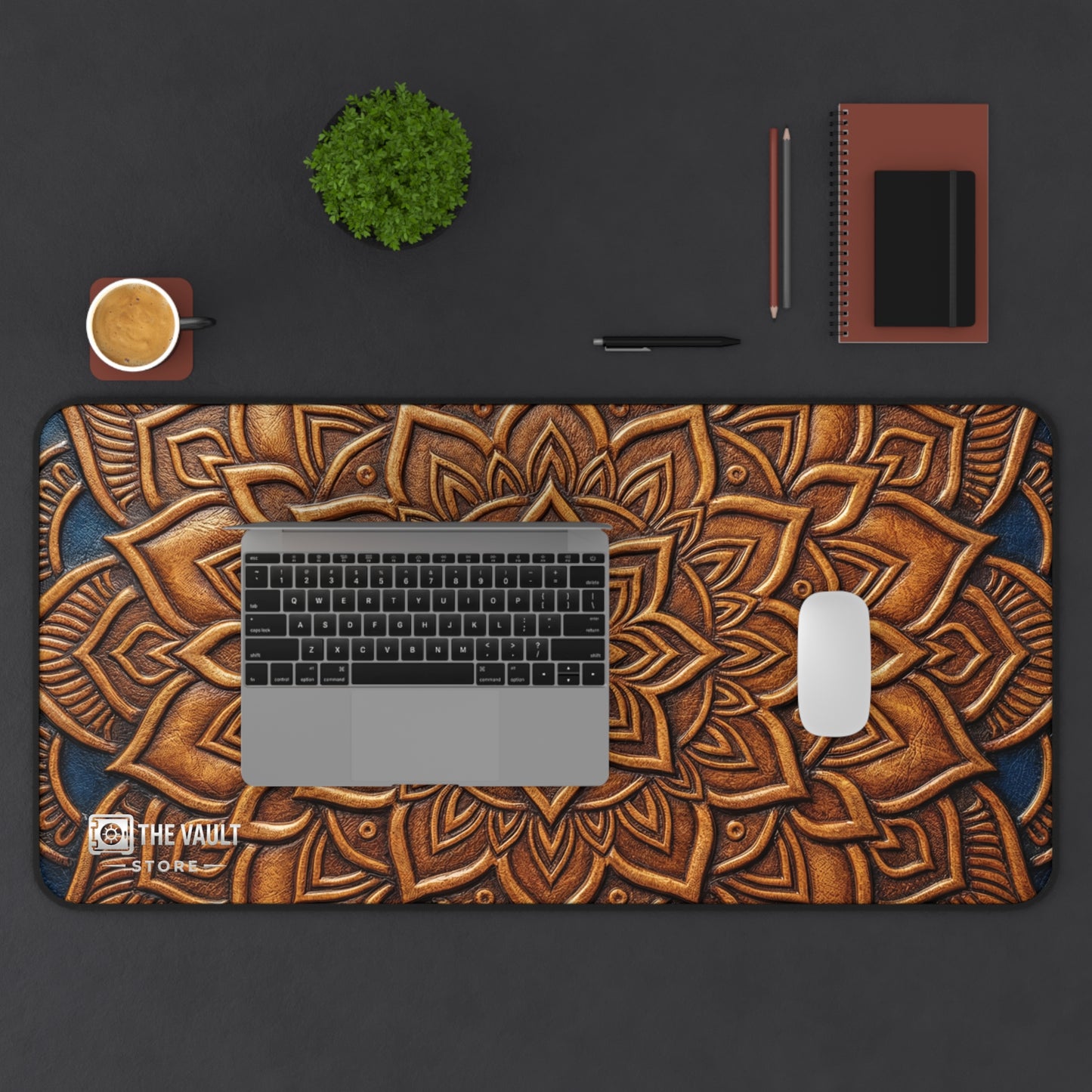 Embossed Leather Mandala Pattern  Desk Mat