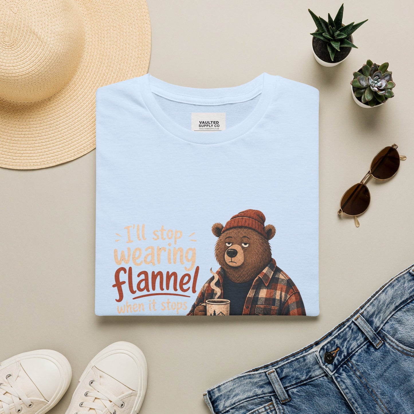 Flannel Bear T-Shirt — "I'll Stop Wearing Flannel" Cozy Graphic Tee