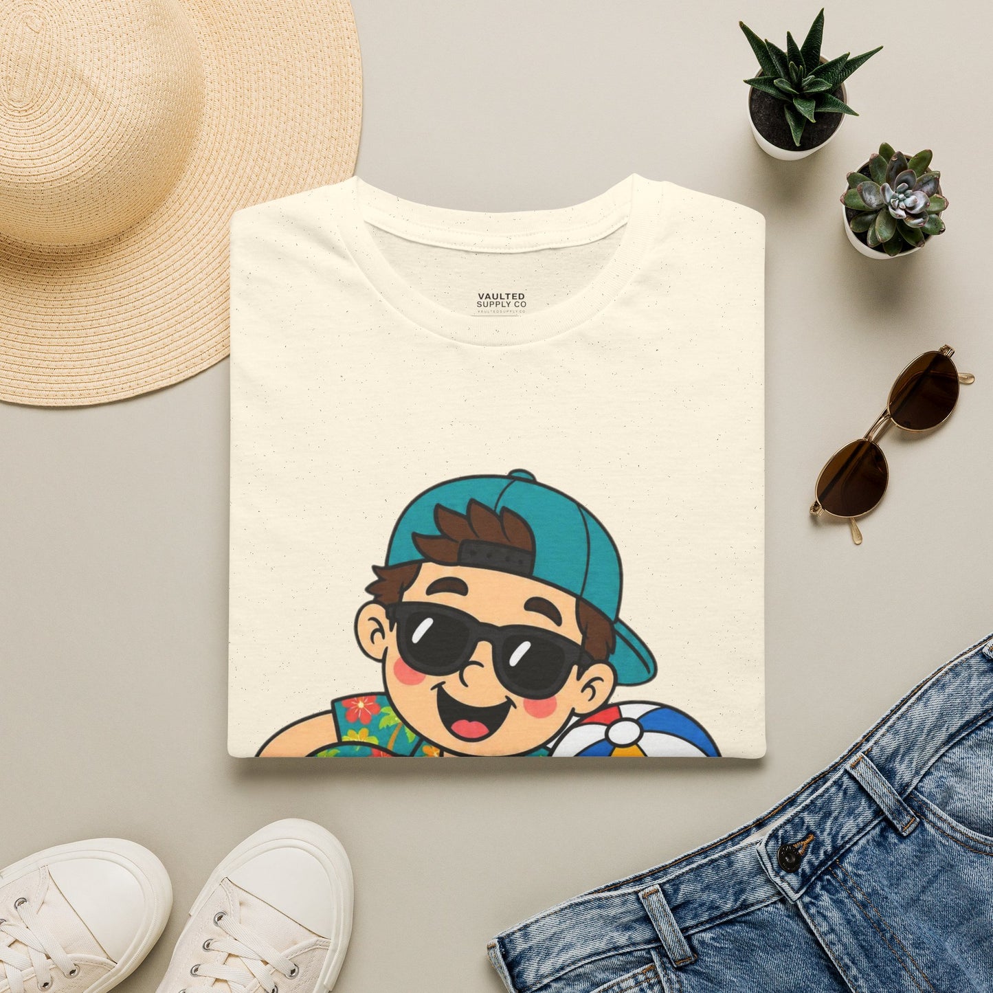 “I’m with the Snow Bunny” T-Shirt — Cartoon with Sunglasses & Beach Ball