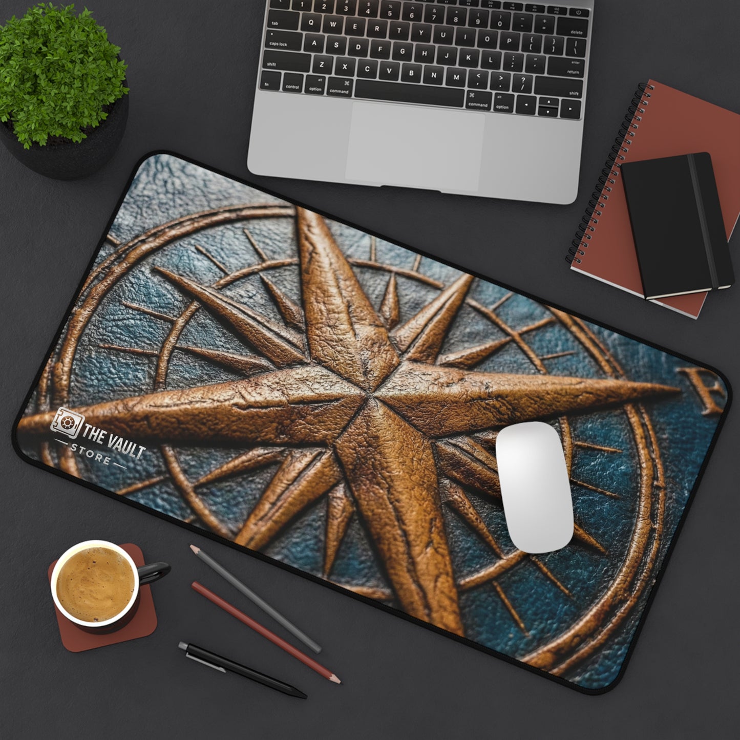 Embossed Leather Compass Rose Desk Mat