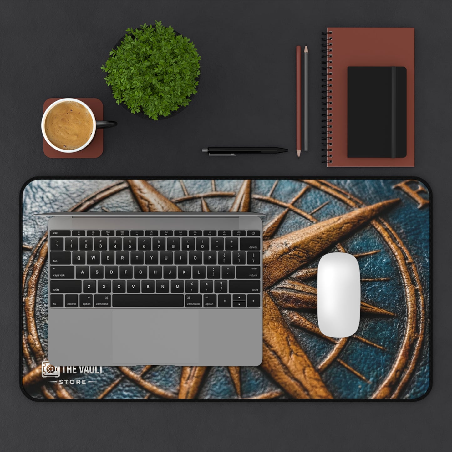 Embossed Leather Compass Rose Desk Mat