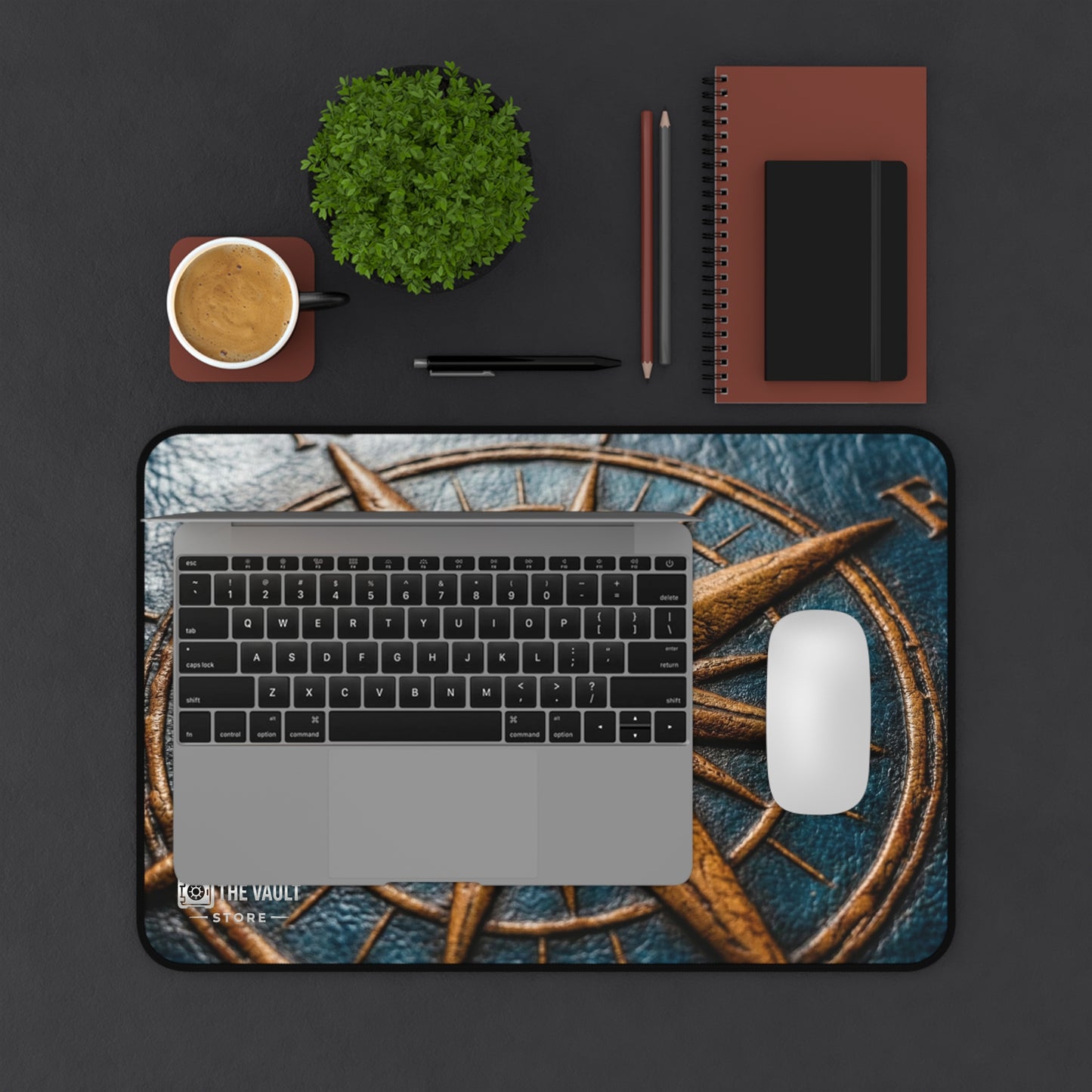 Embossed Leather Compass Rose Desk Mat