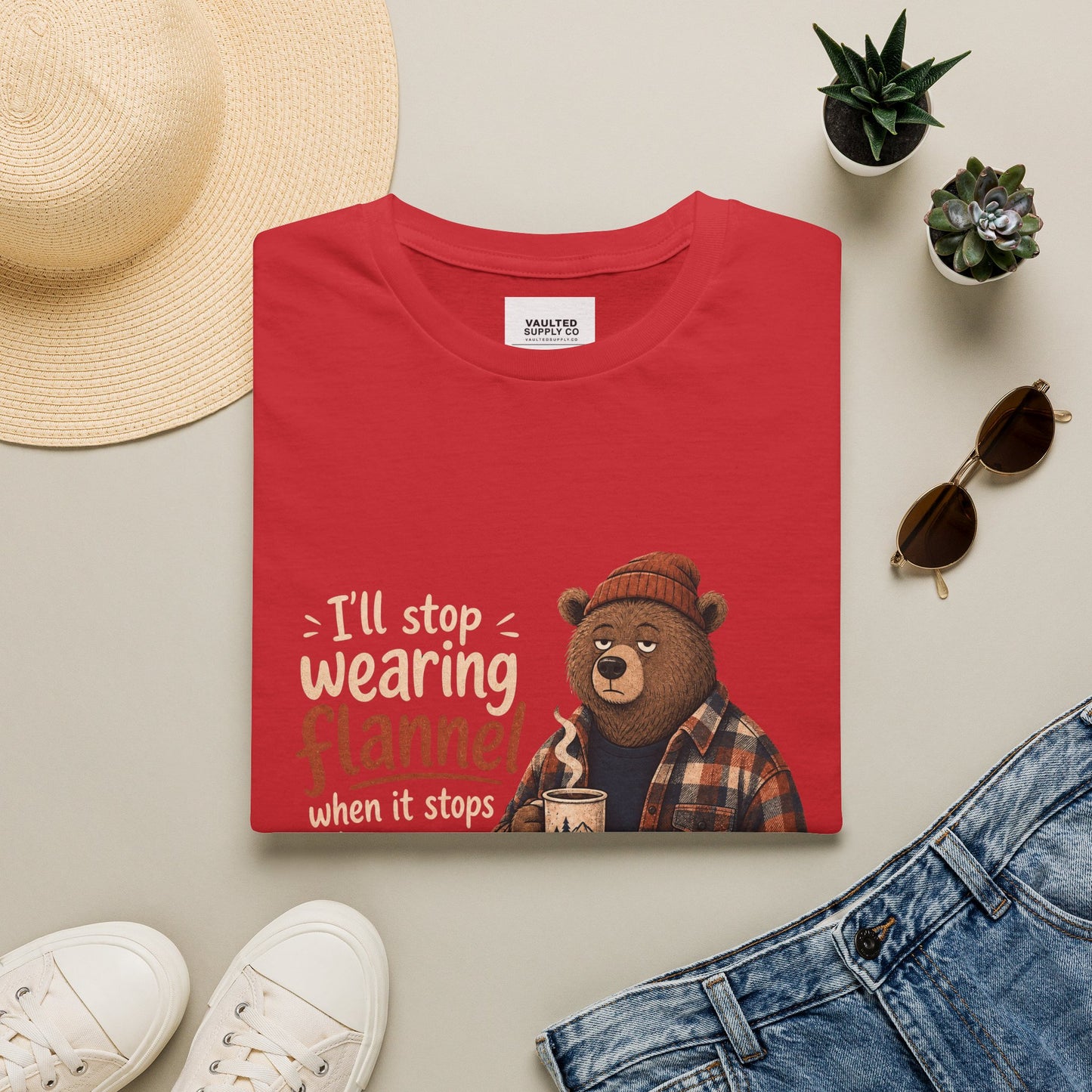 Flannel Bear T-Shirt — "I'll Stop Wearing Flannel" Cozy Graphic Tee