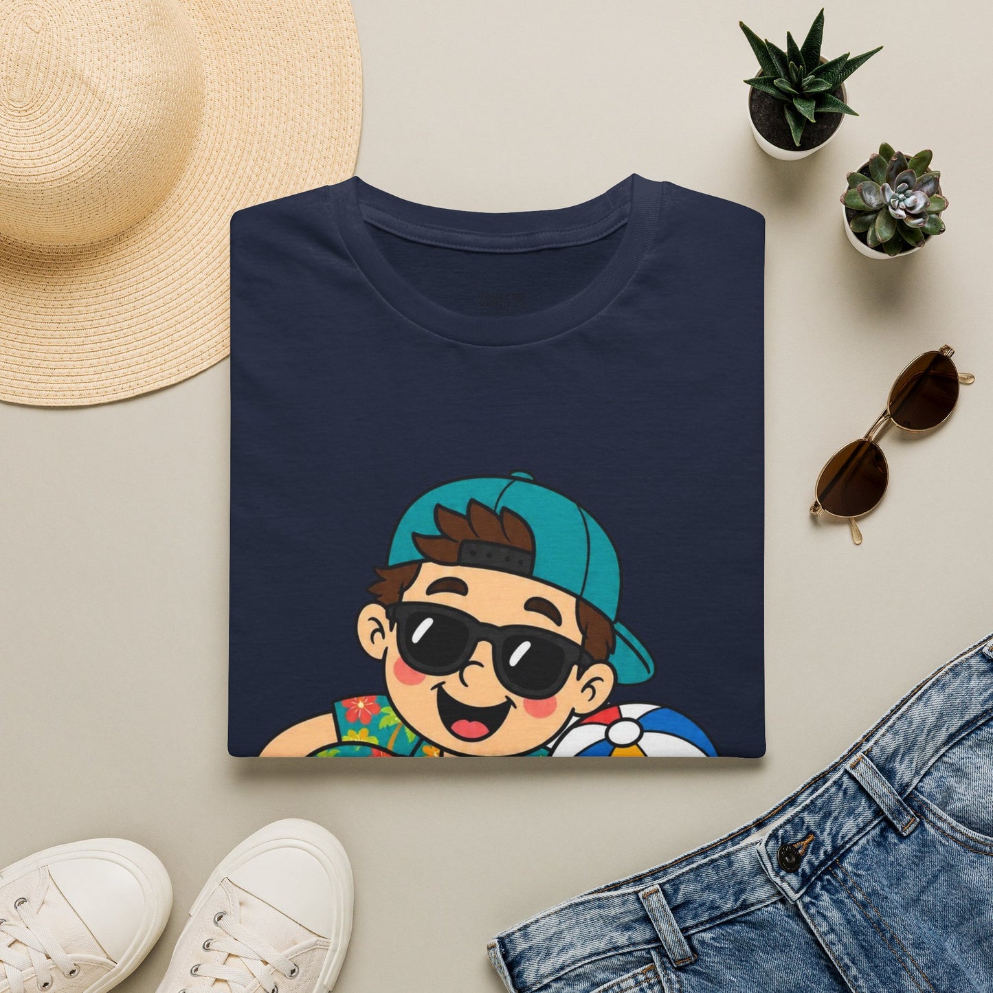 “I’m with the Snow Bunny” T-Shirt — Cartoon with Sunglasses & Beach Ball