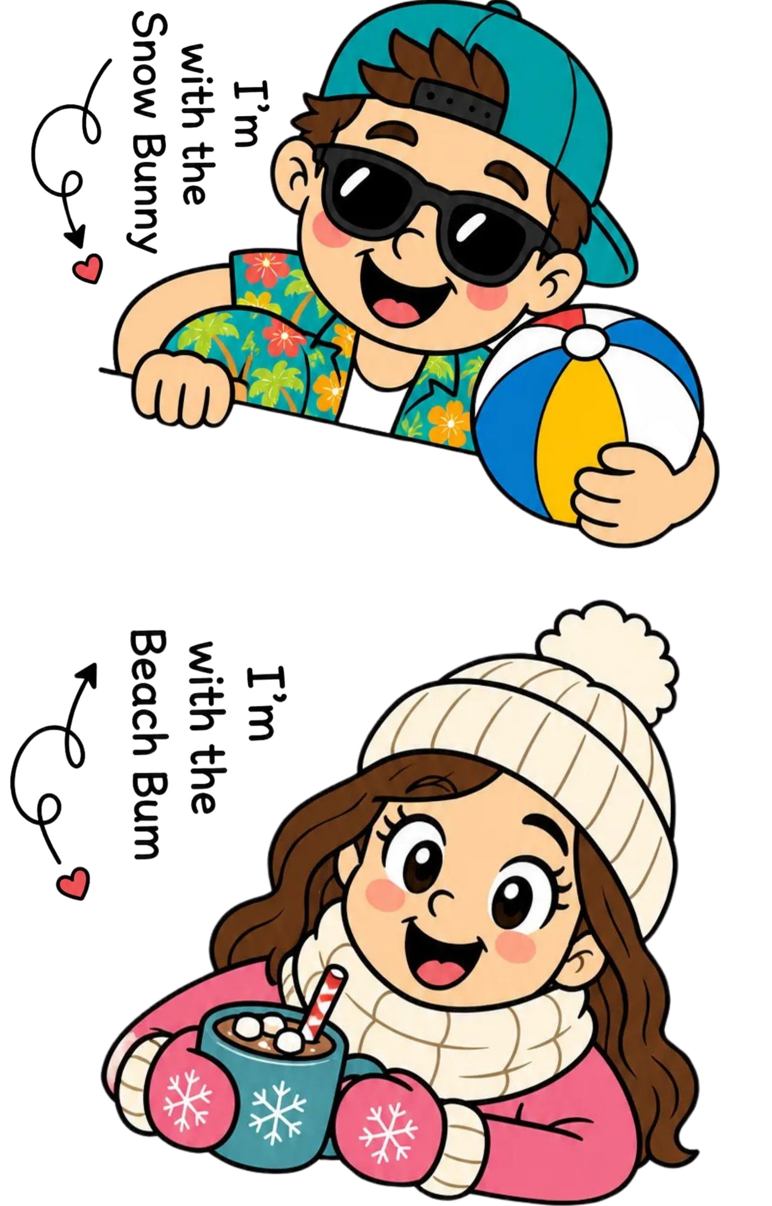 Snow Bunny and Beach Bum couple DTF transfer design