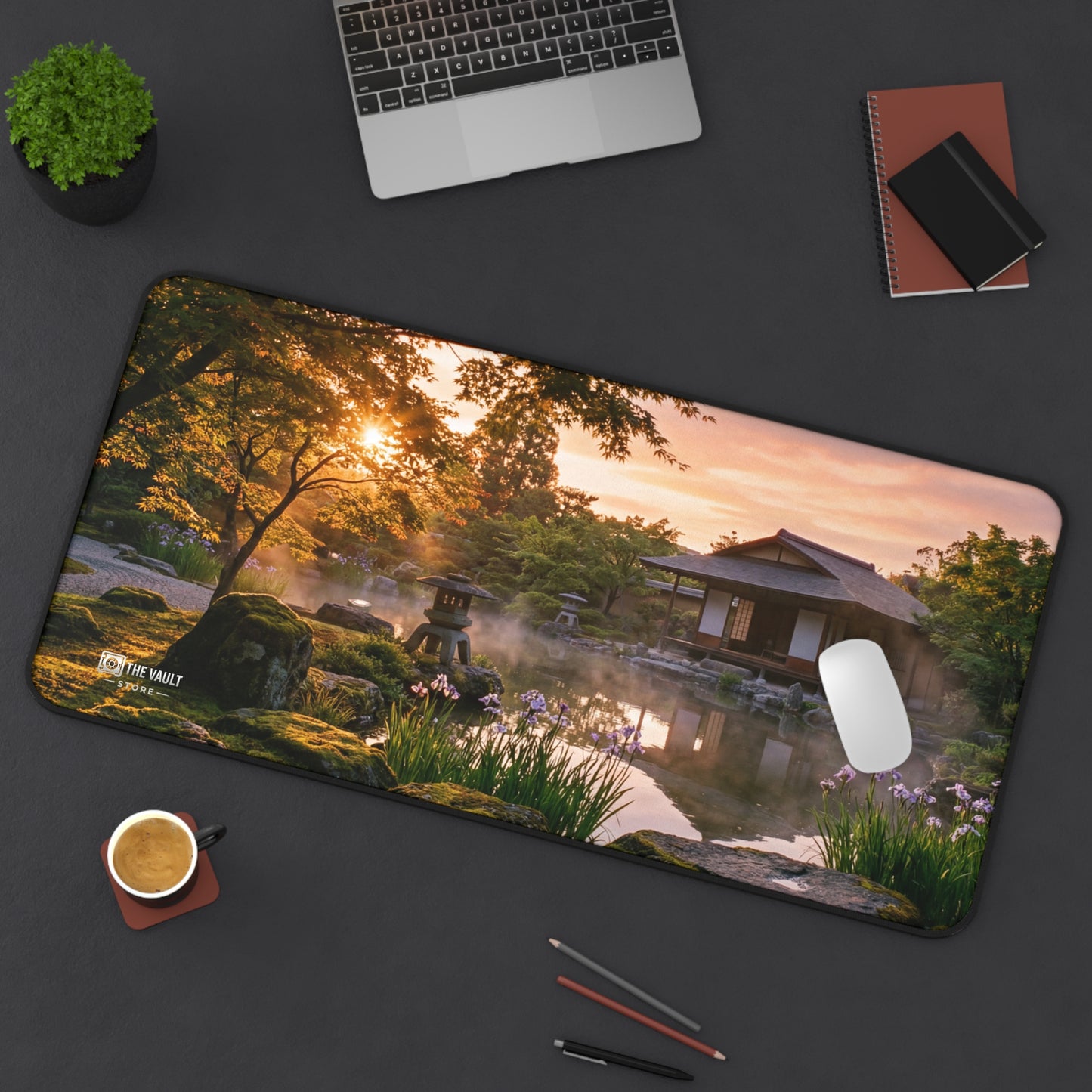 Peaceful Japanese Garden Sunset Desk Mat