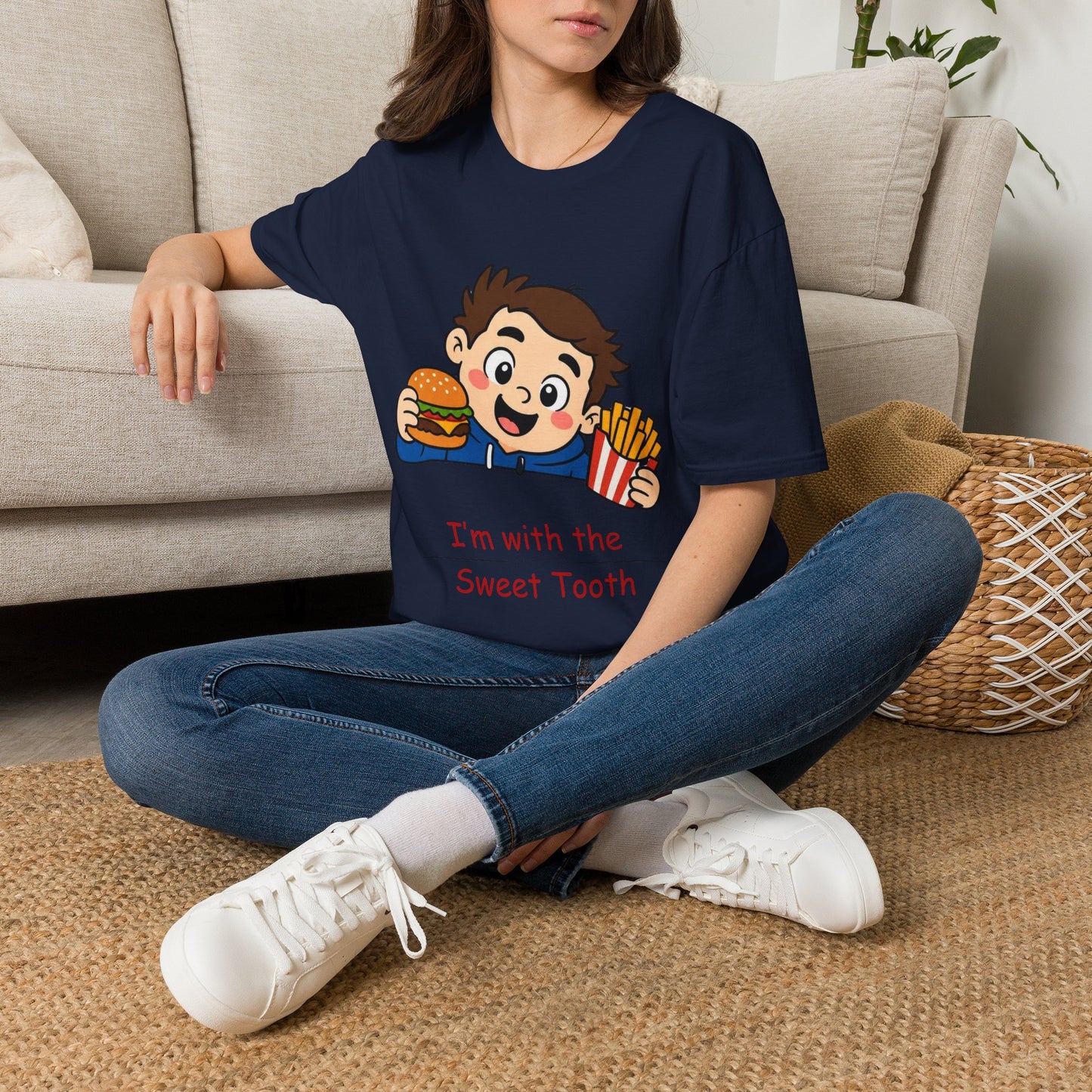 "I'm with the Sweet Tooth" Cute Kid Eating Burger & Fries Graphic Tee