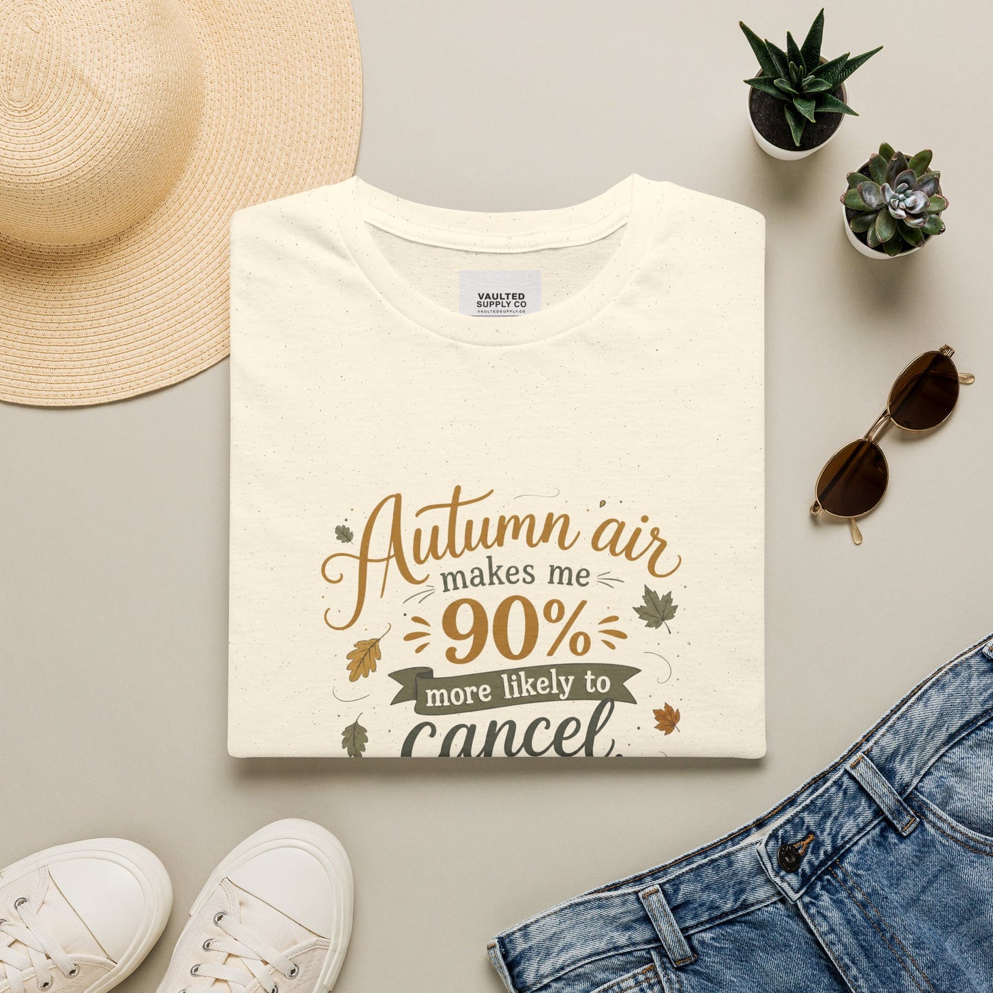 T-Shirt — "Autumn air makes me 90% more likely to cancel" Cozy Fall Graphic Tee