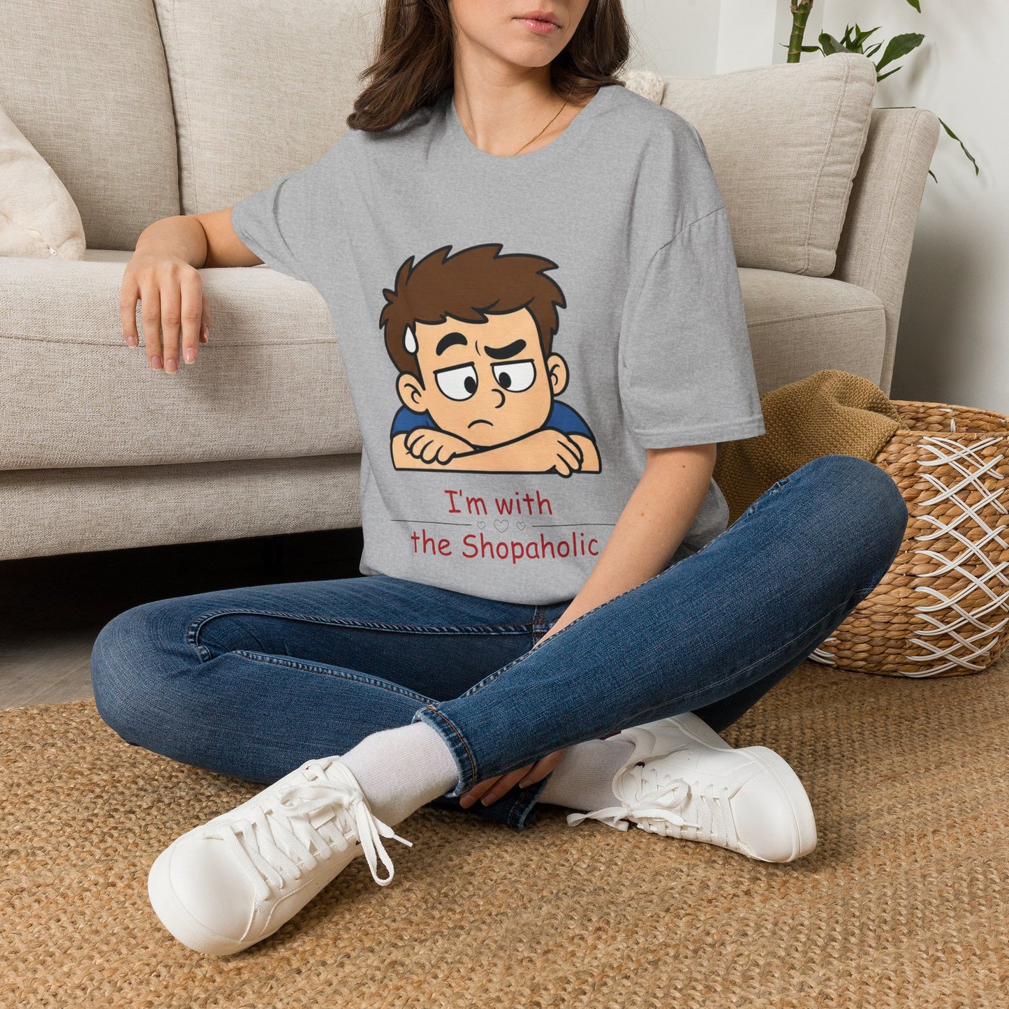 Funny "I'm With the Shopaholic" T-Shirt — Cute Peekaboo Cartoon Tee