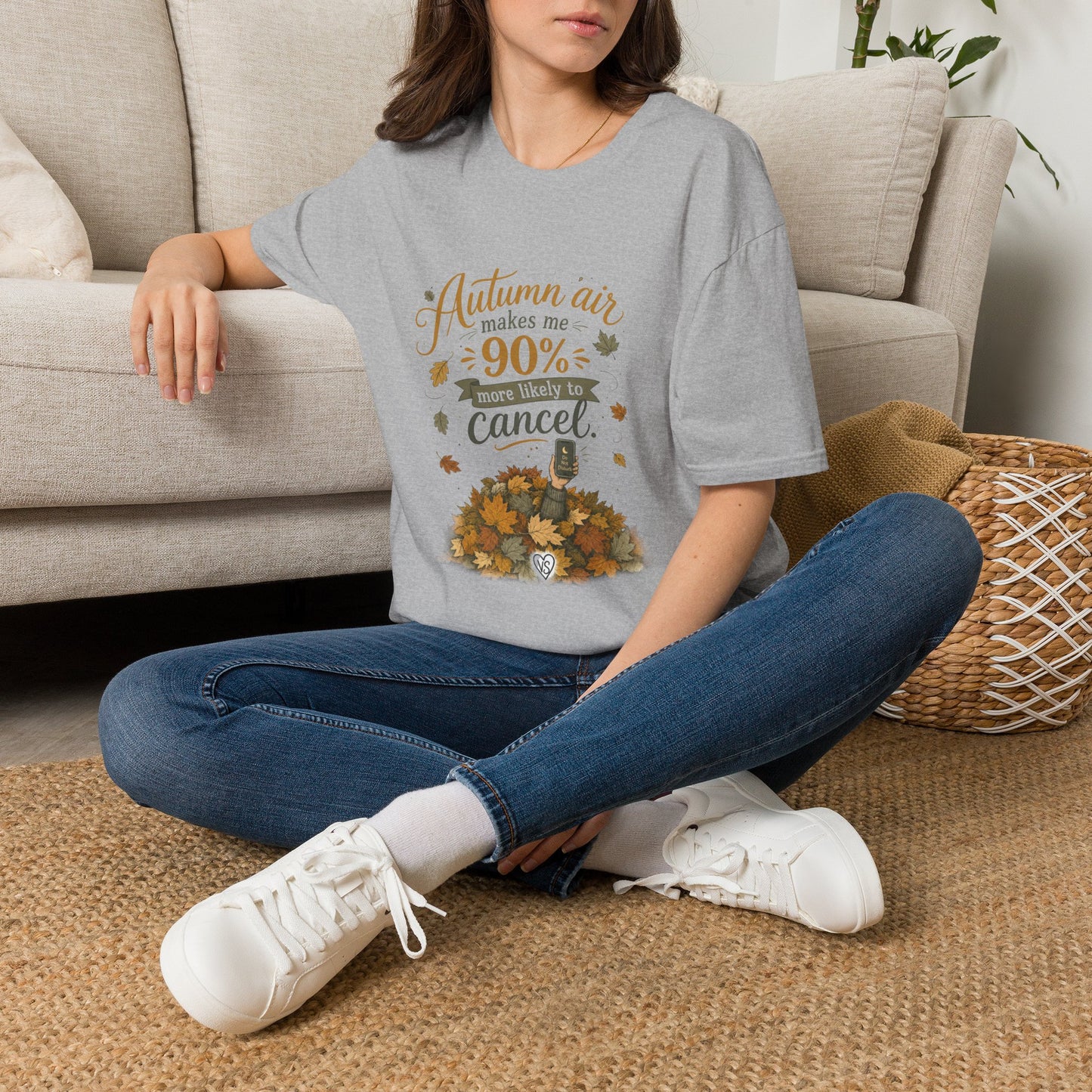 T-Shirt — "Autumn air makes me 90% more likely to cancel" Cozy Fall Graphic Tee