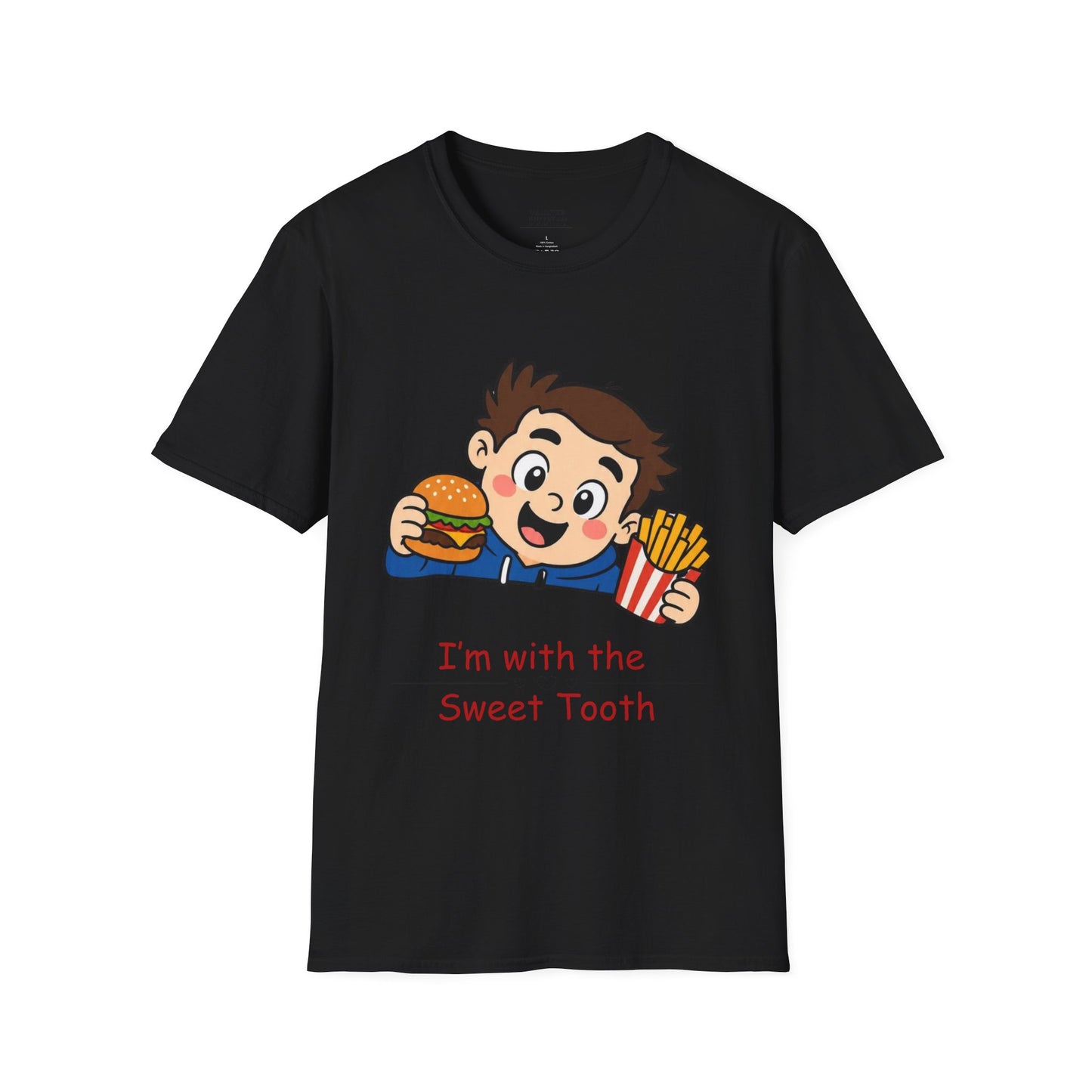 "I'm with the Sweet Tooth" Cute Kid Eating Burger & Fries Graphic Tee