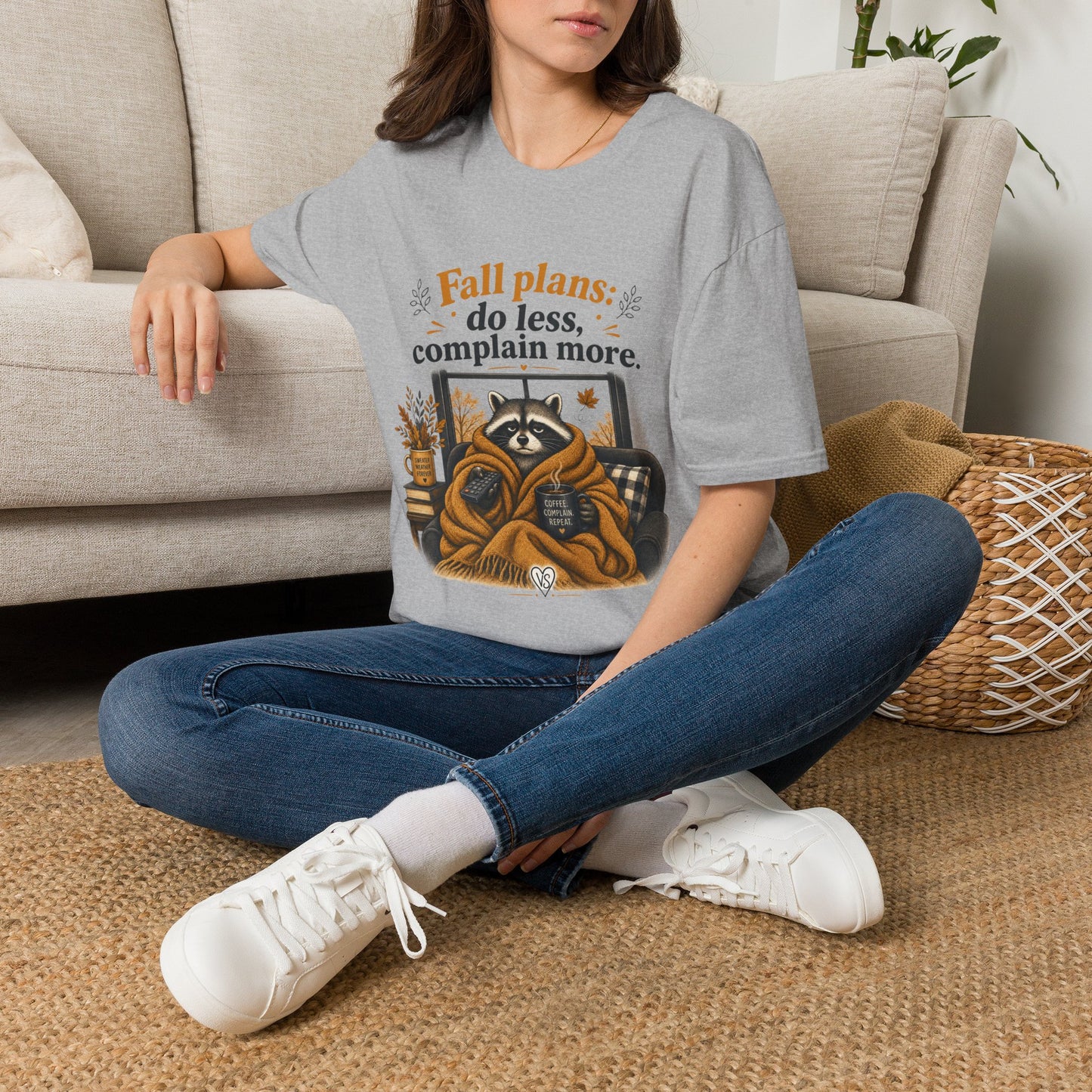 Fall Plans Raccoon Tee — "Fall plans: do less, complain more."