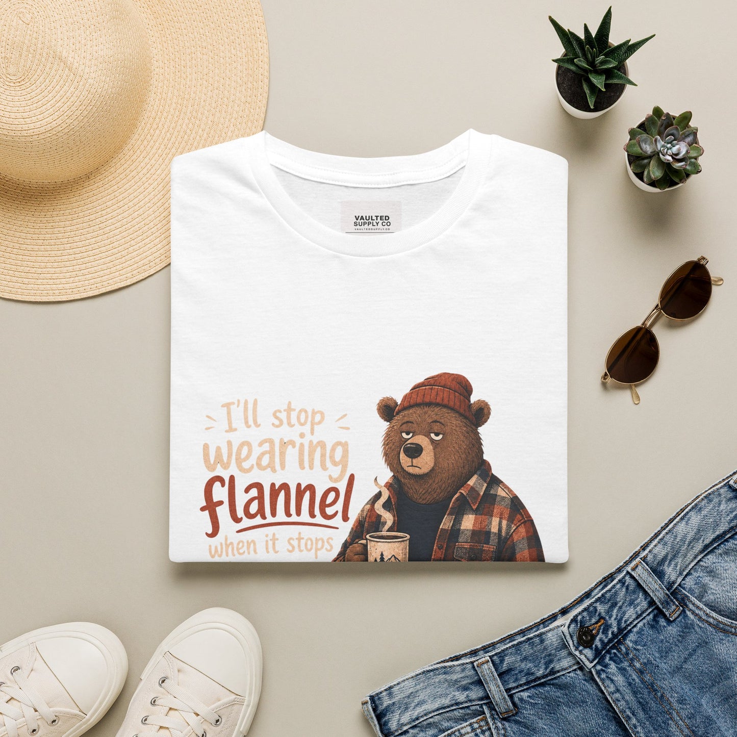 Flannel Bear T-Shirt — "I'll Stop Wearing Flannel" Cozy Graphic Tee