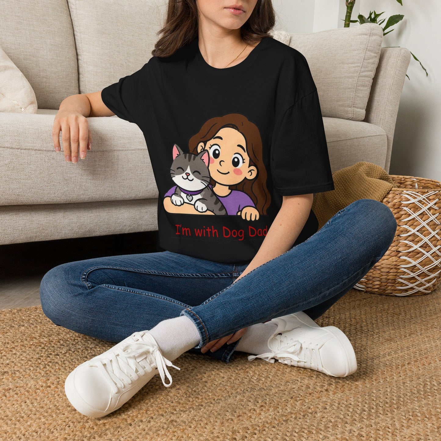 I'm with Dog Mom T-Shirt — Cute Woman & Cat Cartoon Tee
