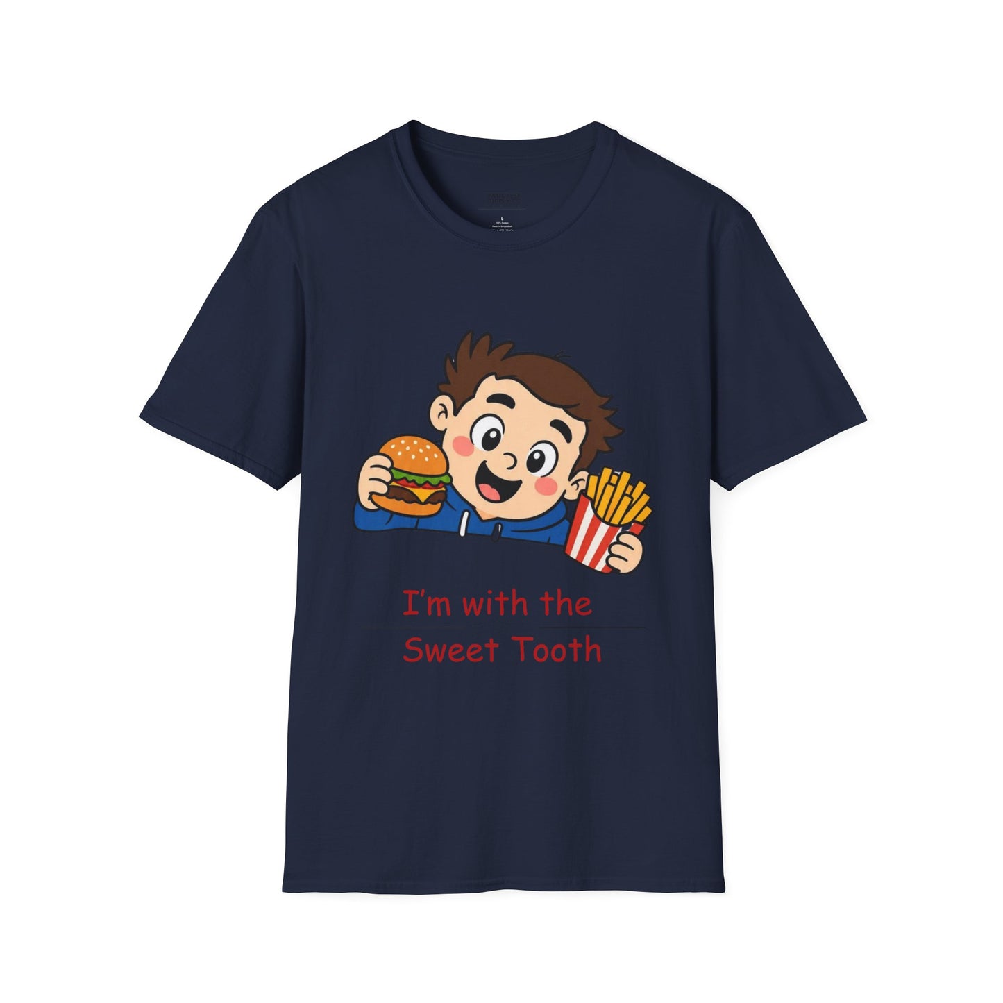 "I'm with the Sweet Tooth" Cute Kid Eating Burger & Fries Graphic Tee