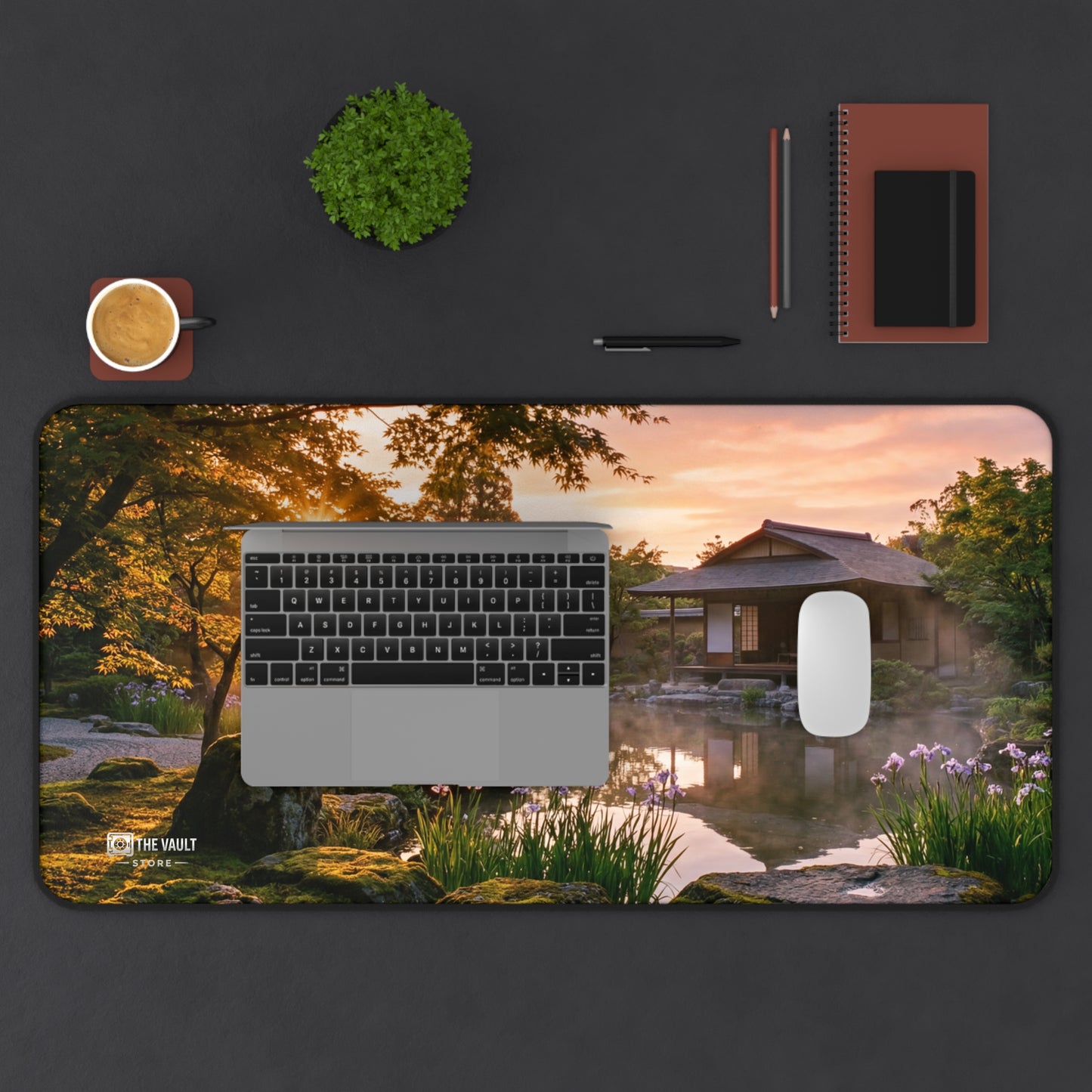 Peaceful Japanese Garden Sunset Desk Mat