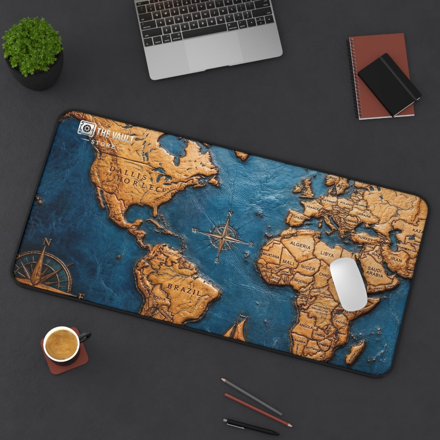 Leather World Map Desk Mat