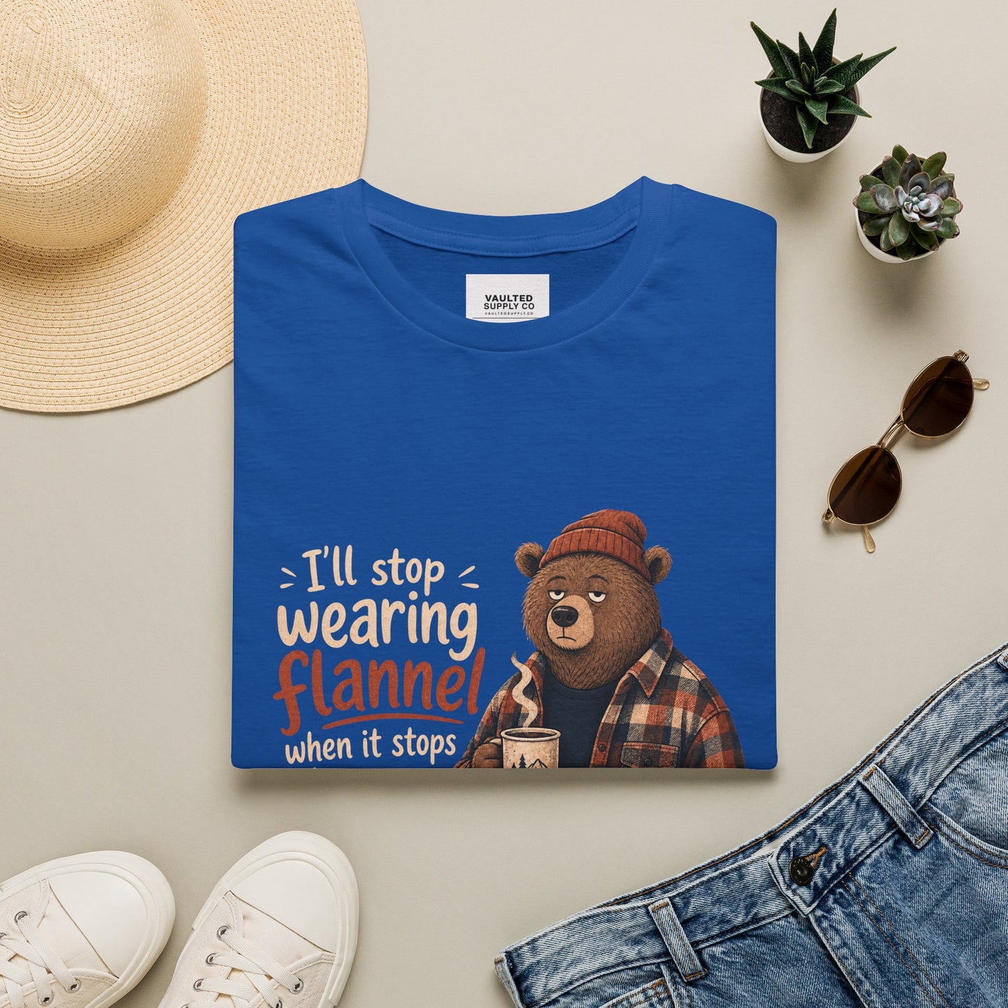 Flannel Bear T-Shirt — "I'll Stop Wearing Flannel" Cozy Graphic Tee