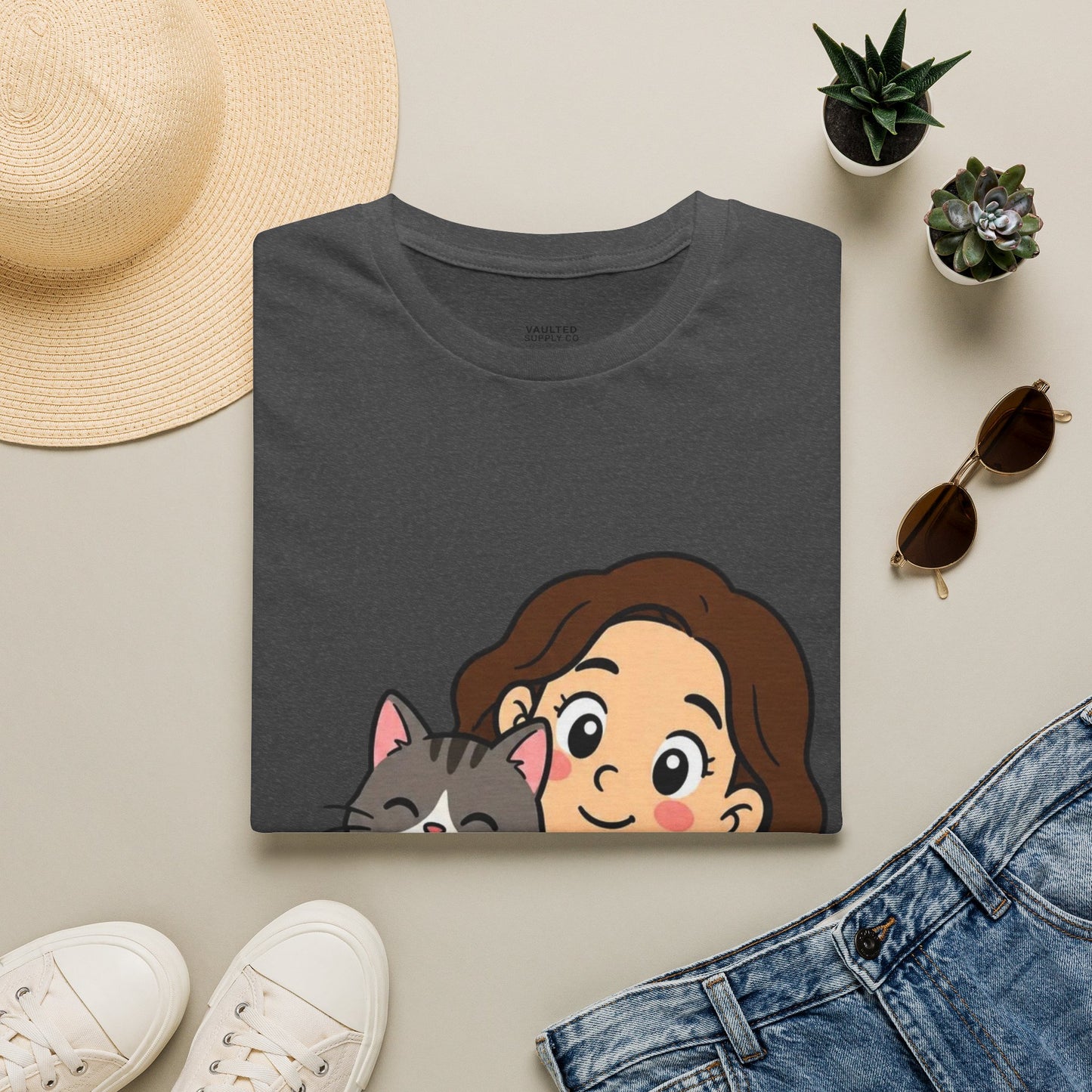 I'm with Dog Mom T-Shirt — Cute Woman & Cat Cartoon Tee