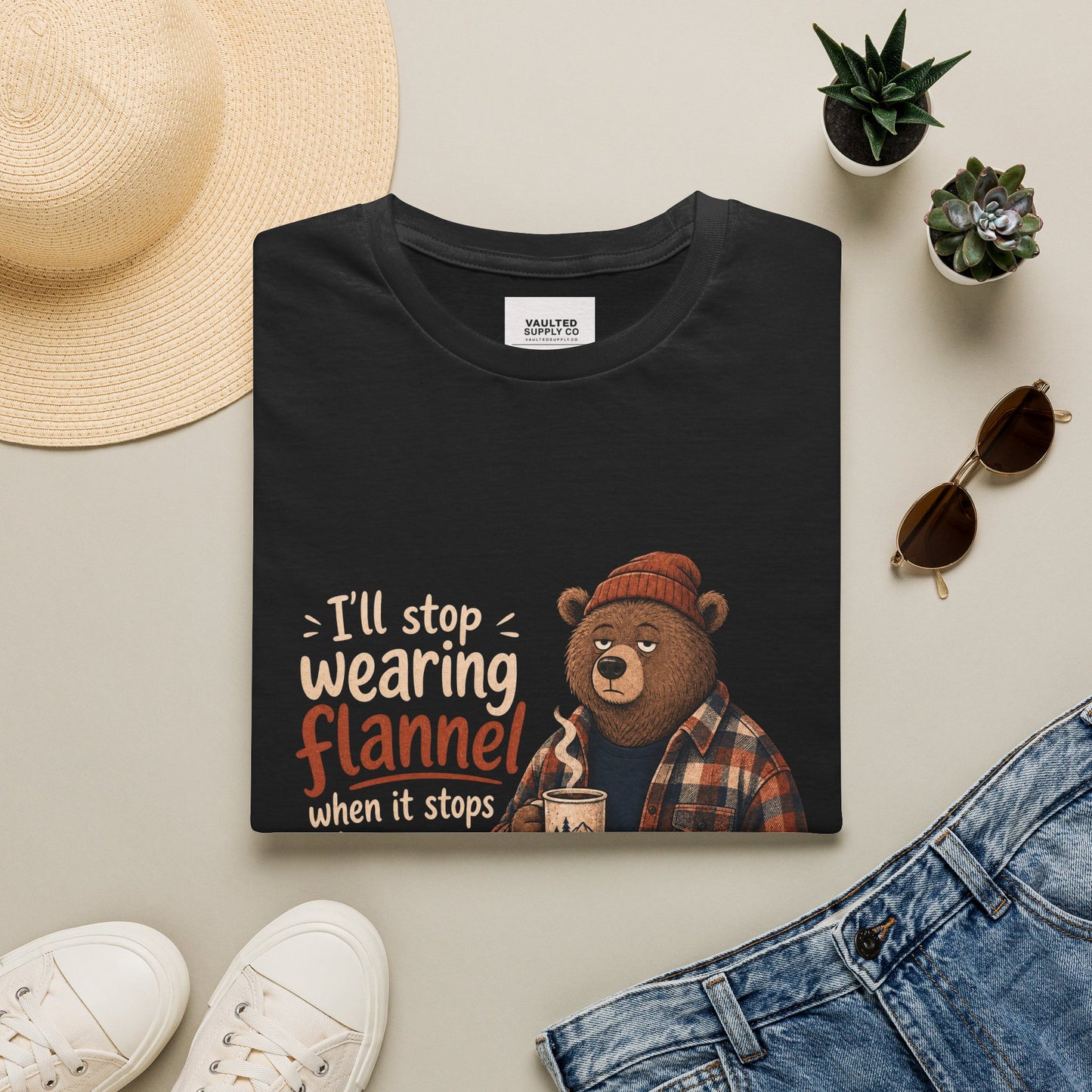 Flannel Bear T-Shirt — "I'll Stop Wearing Flannel" Cozy Graphic Tee