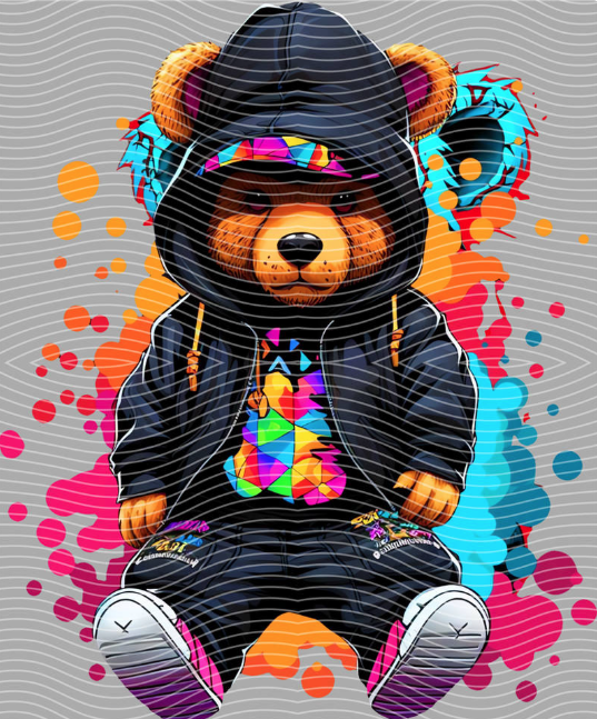 Neon Splash Bear DTF Transfer