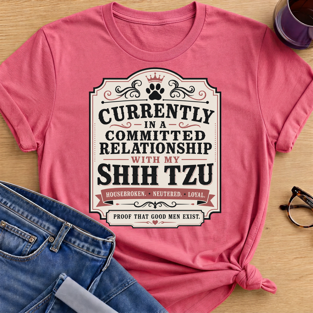 Committed Relationship with My Shih Tzu T-Shirt - Coral Silk