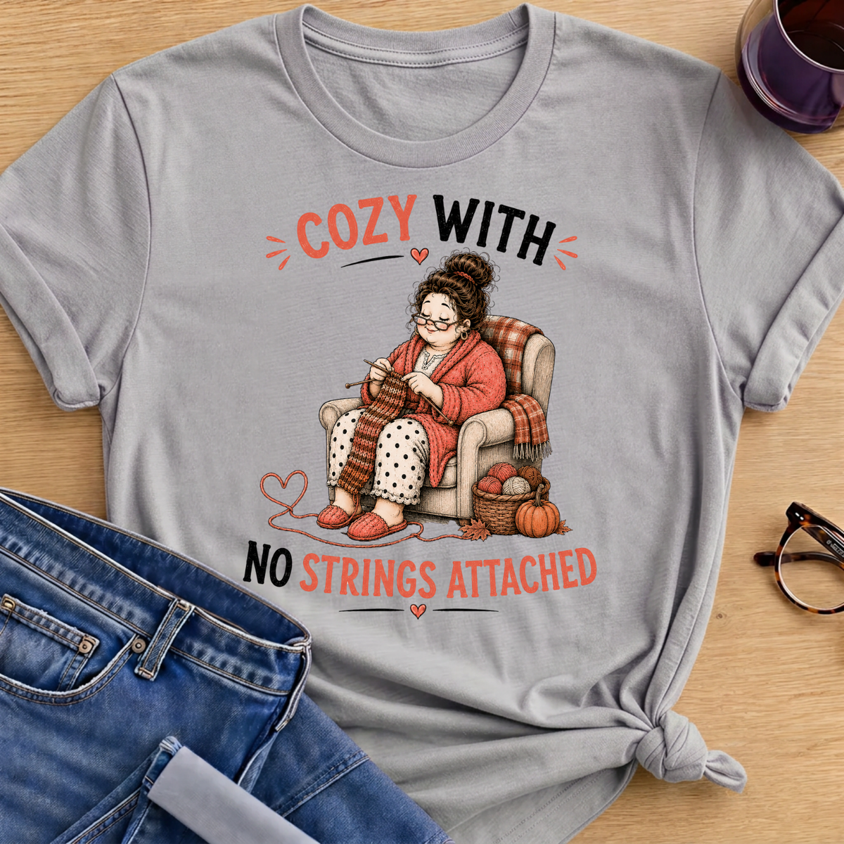 Cozy with No Strings Attached T-Shirt - Sport Grey