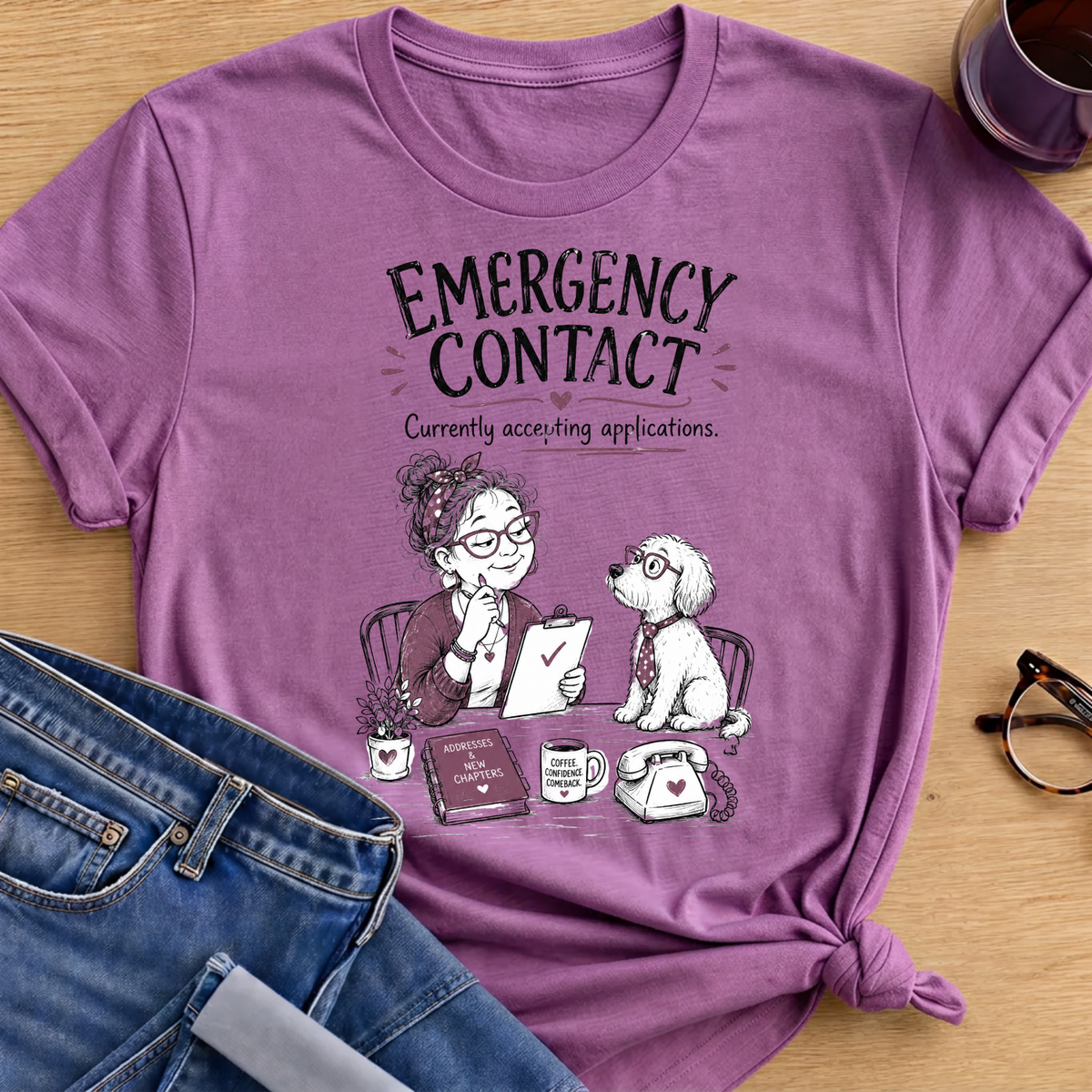 Emergency Contact T-Shirt - Heather Radiant Orchid