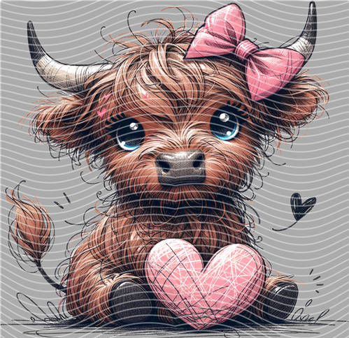 Sweet Heart Highland Cow DTF Transfer