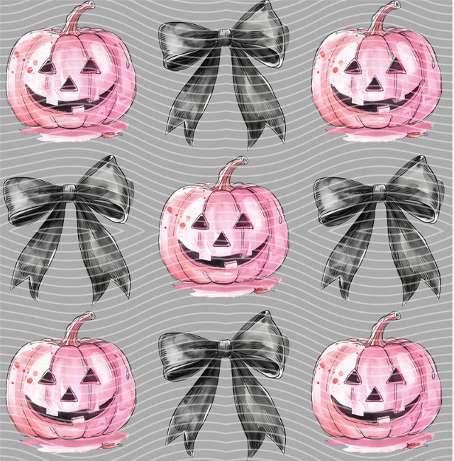 Pink Pumpkins & Bows Halloween DTF Transfer